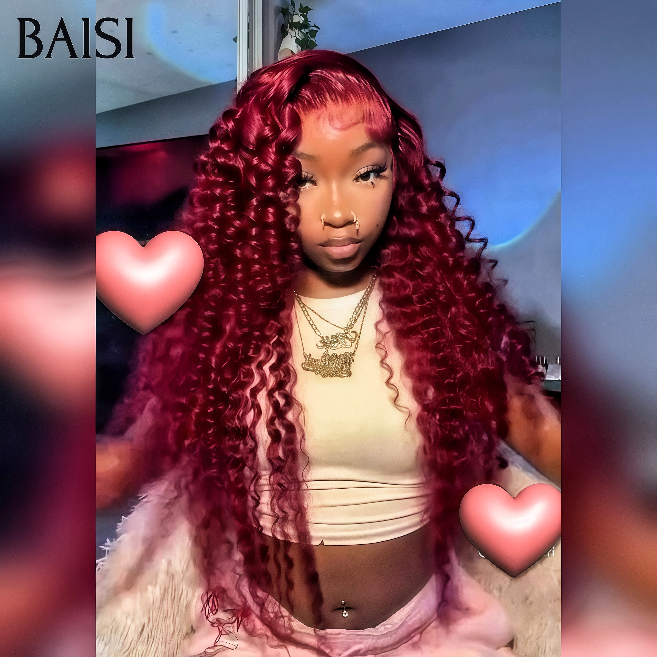 BAISI 13X4 Parrucca lace frontal Deep Wave 20 pouce 120€ Colore Bordeaux 99J# in 100% Raw Hair