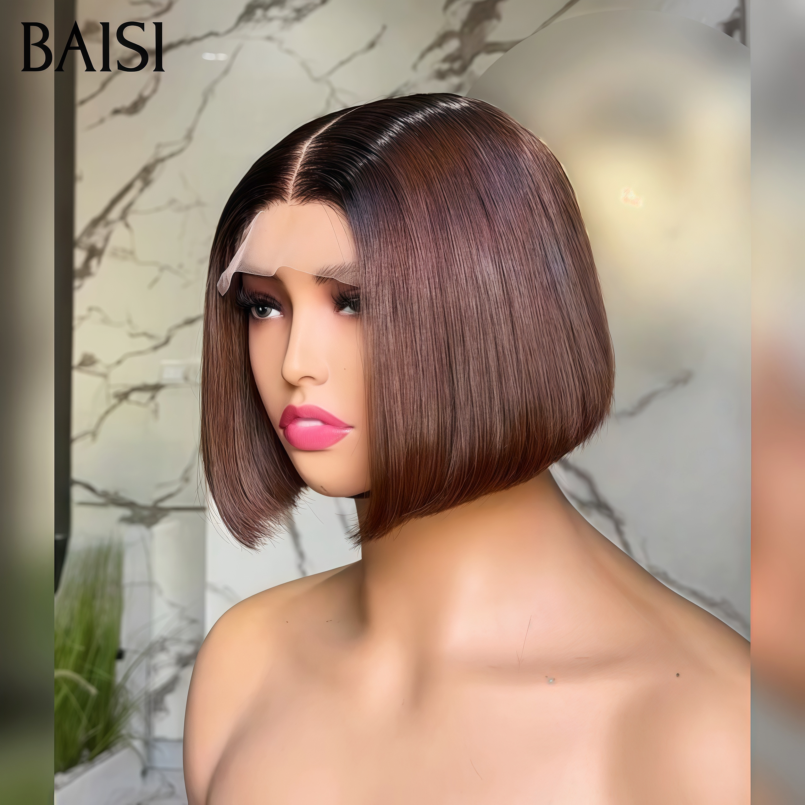 Parrucca Bob diritta BAISI 2X6 in marrone # 1B4 lusso densità 250% in capelli vietnamiti al 100% capelli umani