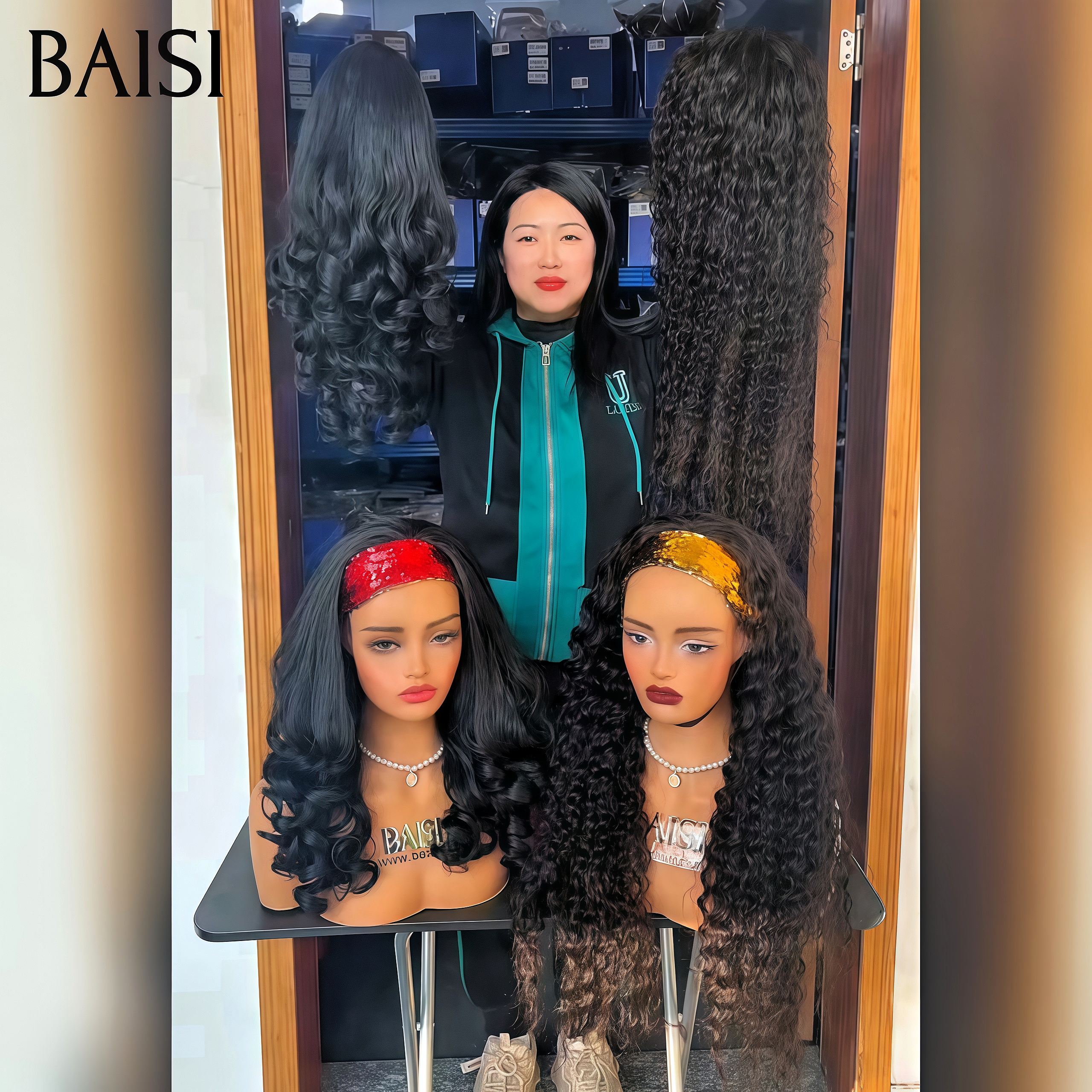 BAISI Acheter 1 Gagner 2=175€ Blended human hair perruque bandeau egg wave 20 pouces et 13x4 lace frontal deep wave 24 pouces en 100% Cheveux Humains