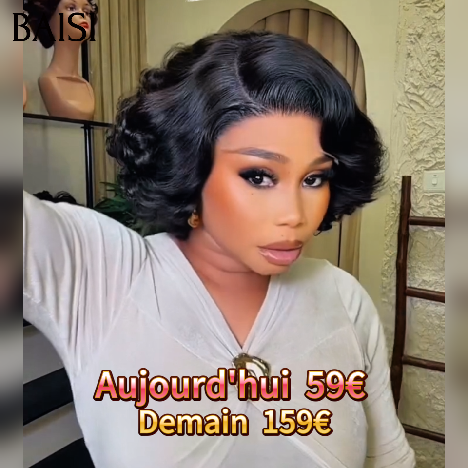 BAISI Offre à durée limitée 59€ closure lace egg wave en noir en 100% Cheveux Humains