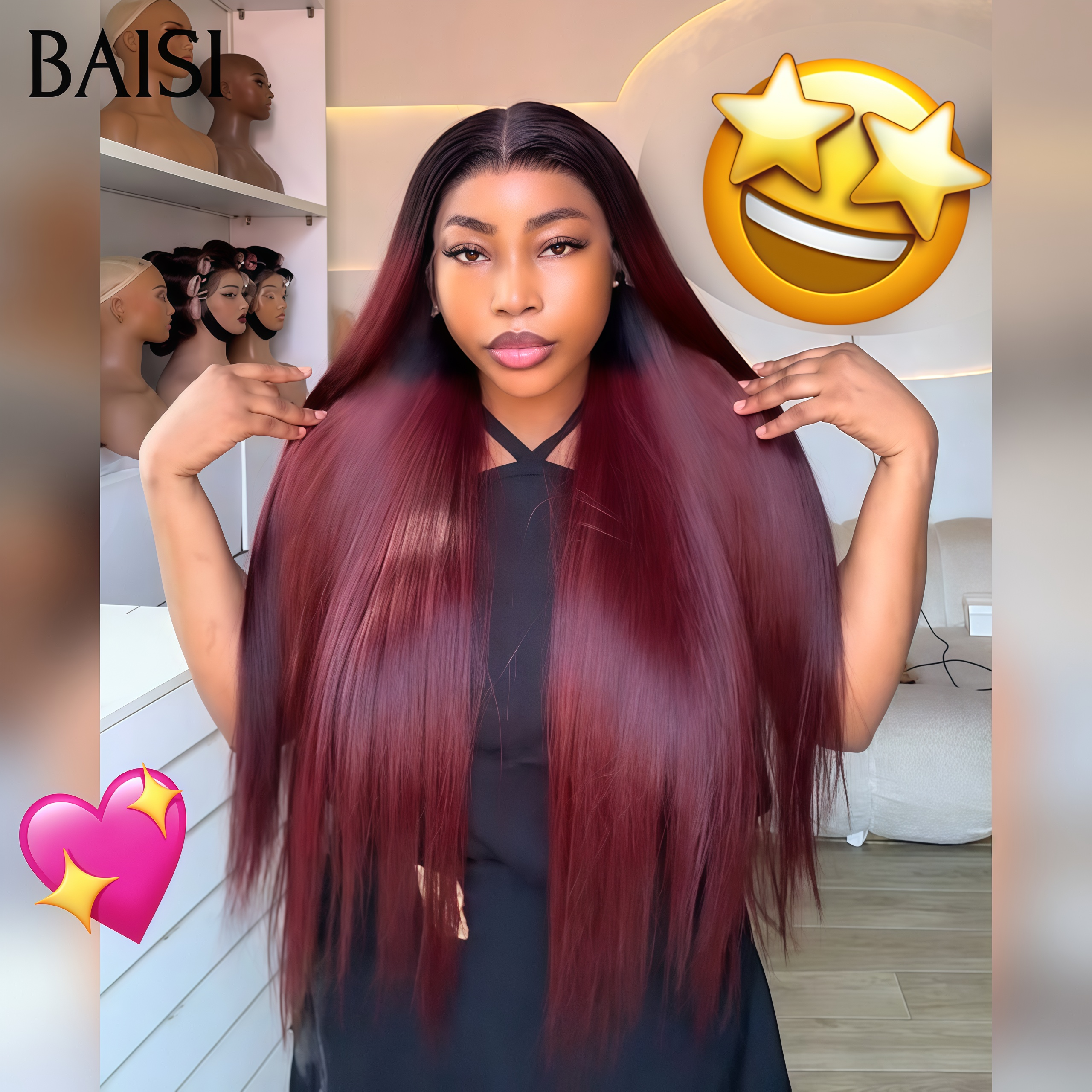 BAISI Achetez 2 perruques minimum au prix d'usine fournisseur 13x4 Lace Frontal Perruque Lisse En Rouge Bordeaux 1B99J# En 100% Cheveux Humains (Pas Besoins De Code)