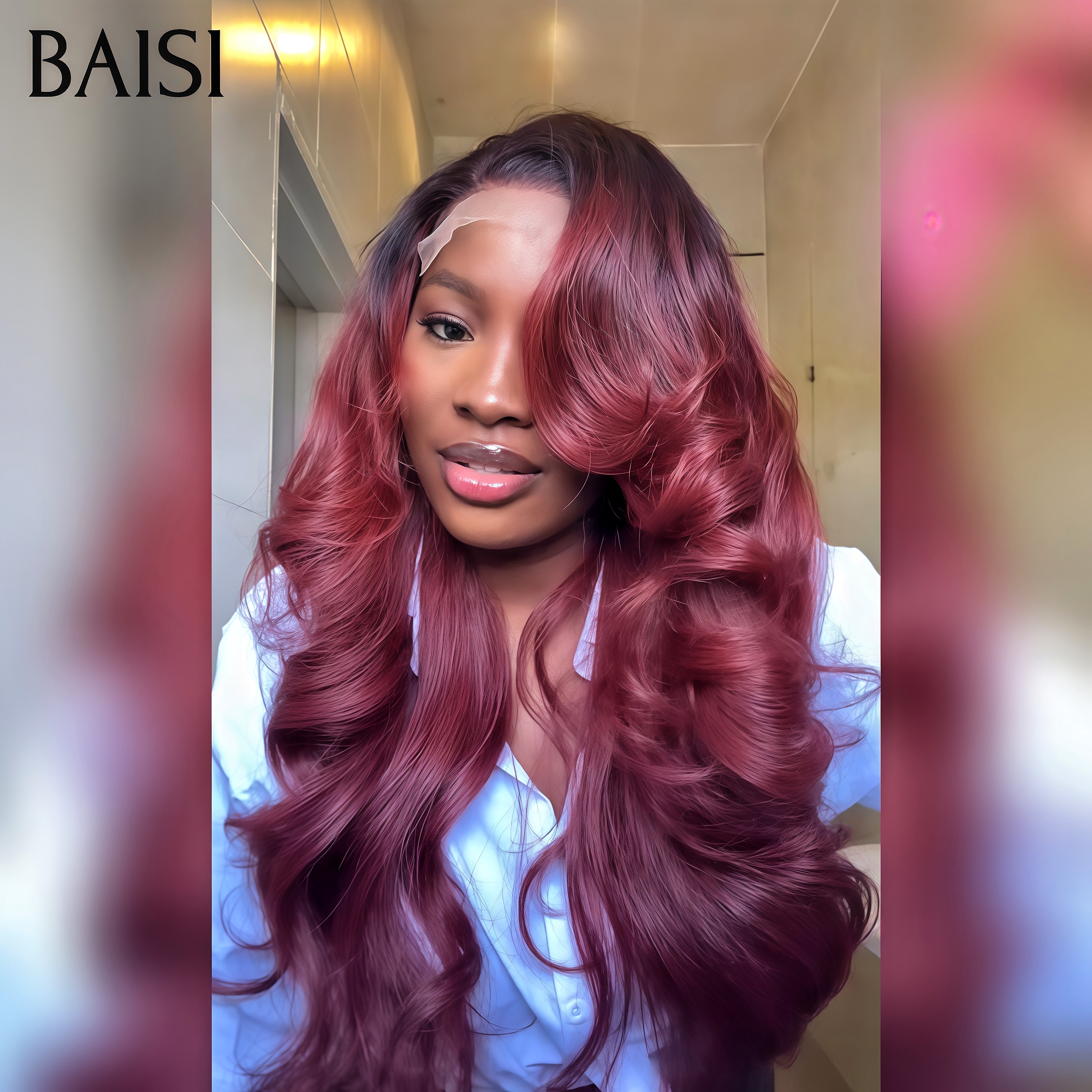 BAISI Achetez 2 perruques minimum au prix d'usine fournisseur lace frontale 13x4 Perruque Lisse 1b Rouge Bordeaux Body wave en 100% Cheveux Humains(Pas Besoin de Code)