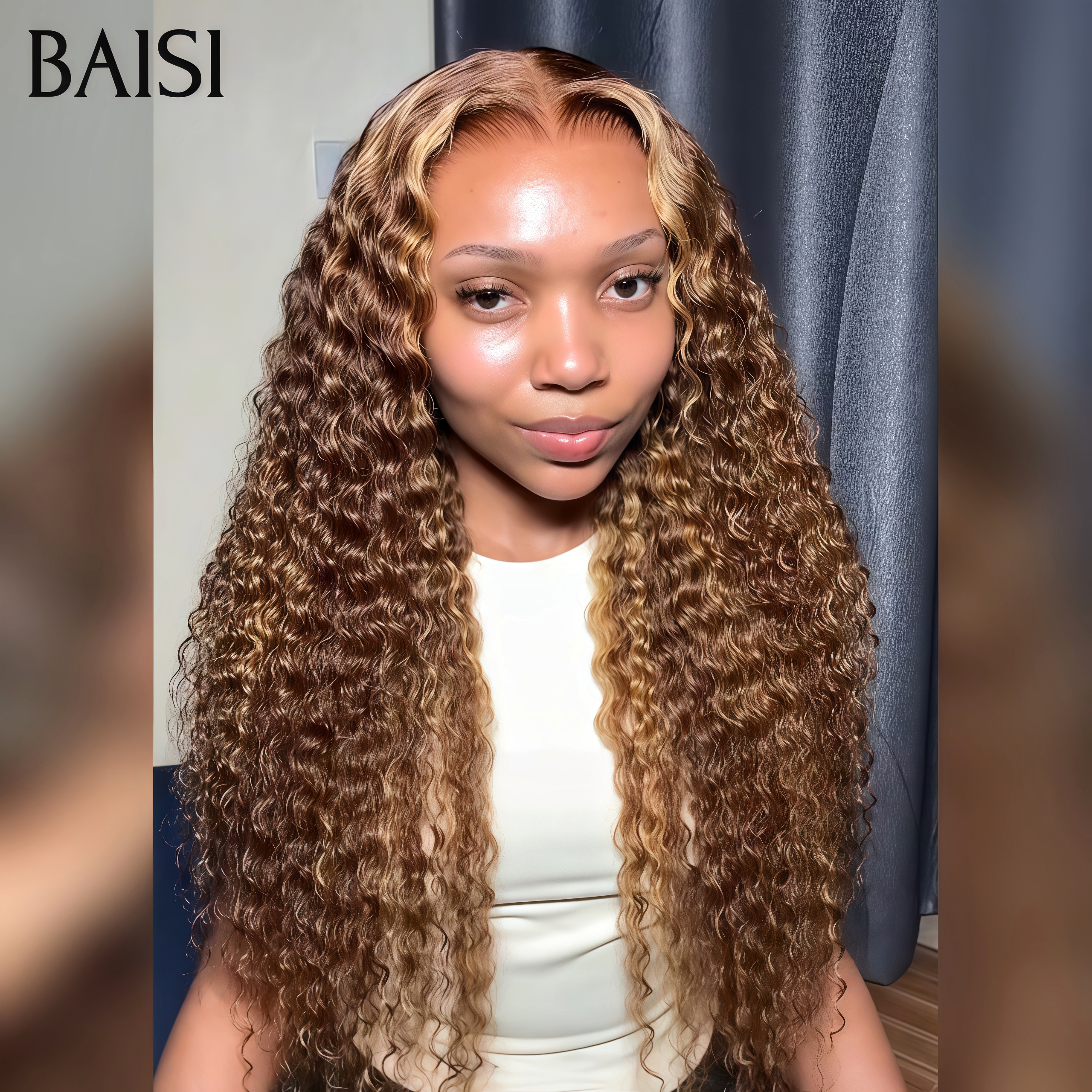 BAISI Achetez 2 perruques minimum au prix d'usine fournisseur 13x4 Lace Frontal Perruque curly Wave En Couleur #4#27 Sans Colle Lace déjà couper Facile à Porter En 100% Cheveux Humains (Pas Besoins De Code)