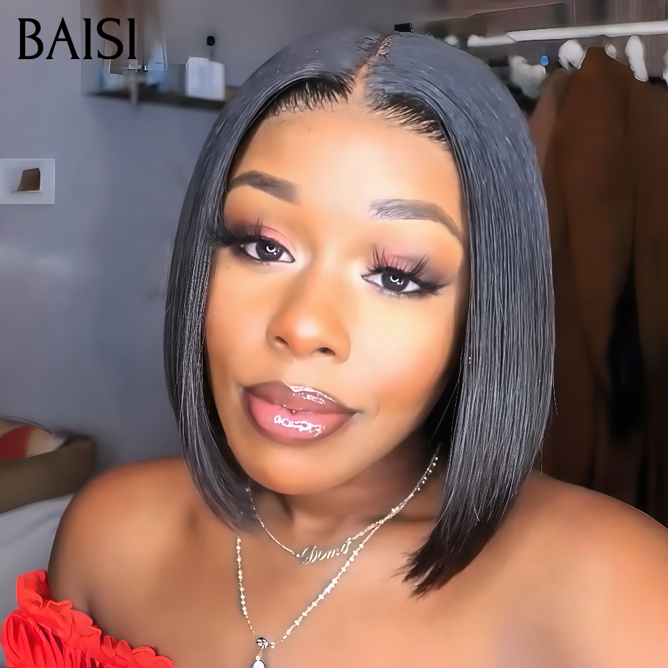 BAISI parrucca lace closure bob liscio NERO 10 pollici Raw Hair 69€ in 100% veri capelli umani