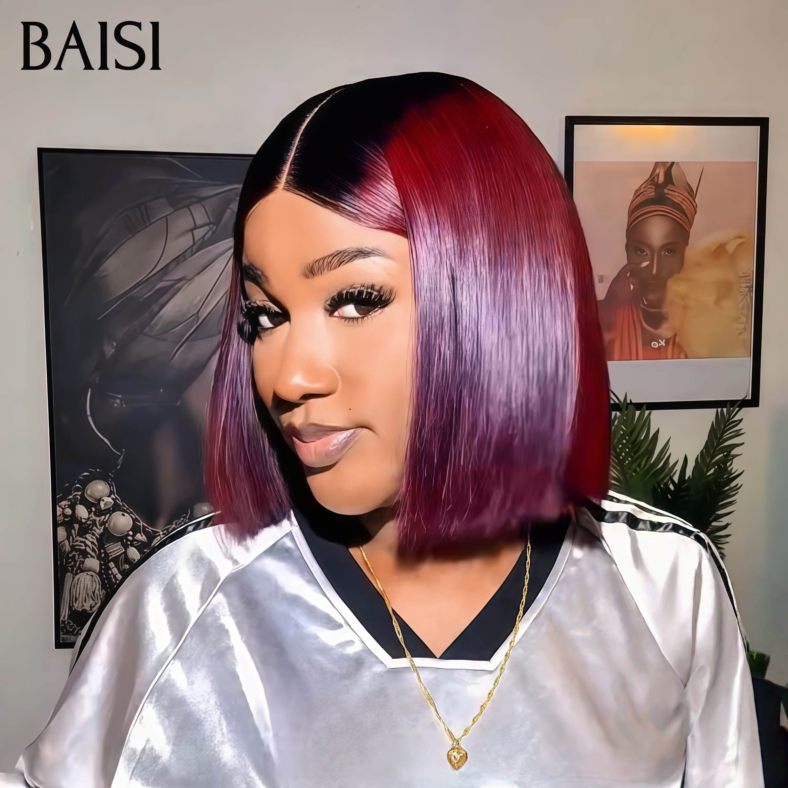 BAISI Perruque 2x6 lace closure Bob lisse 8 pouce 85€ Bordeaux Avec racine NOIR Vietname Hair DE luxe en 100% cheveux humains FR38