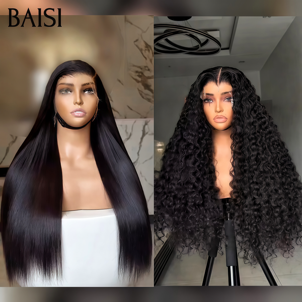 BAISI promotion 2 perruques 350€ 30 Pouces 13x4 lace frontal Perruque noir Lisse et curly wave en 100% Cheveux Humains