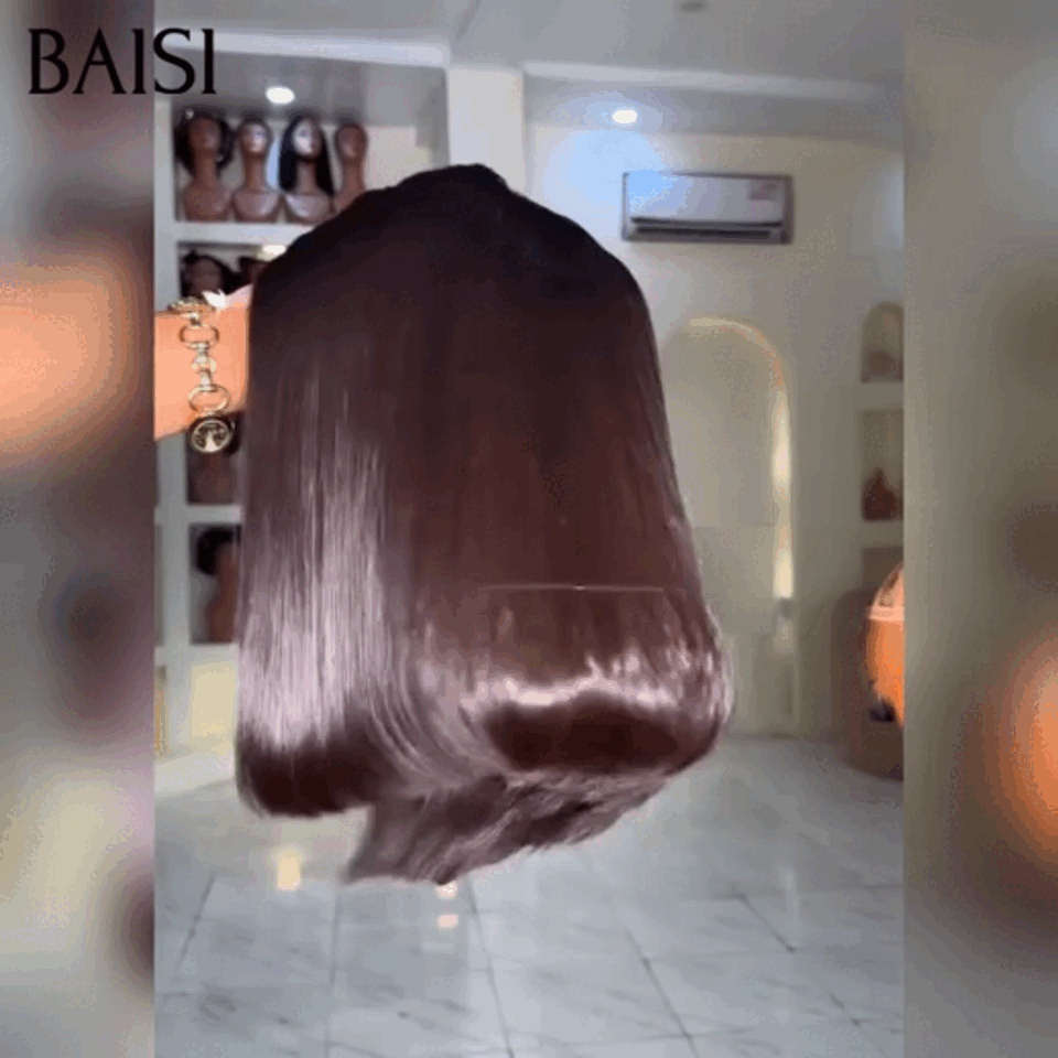 Parrucche di lusso BAISI Parrucca BOB diritta in pizzo nero 2X6 in capelli umani al 100% Capelli del Vietnam Densità del 300% oltre 20 anni di utilizzo B