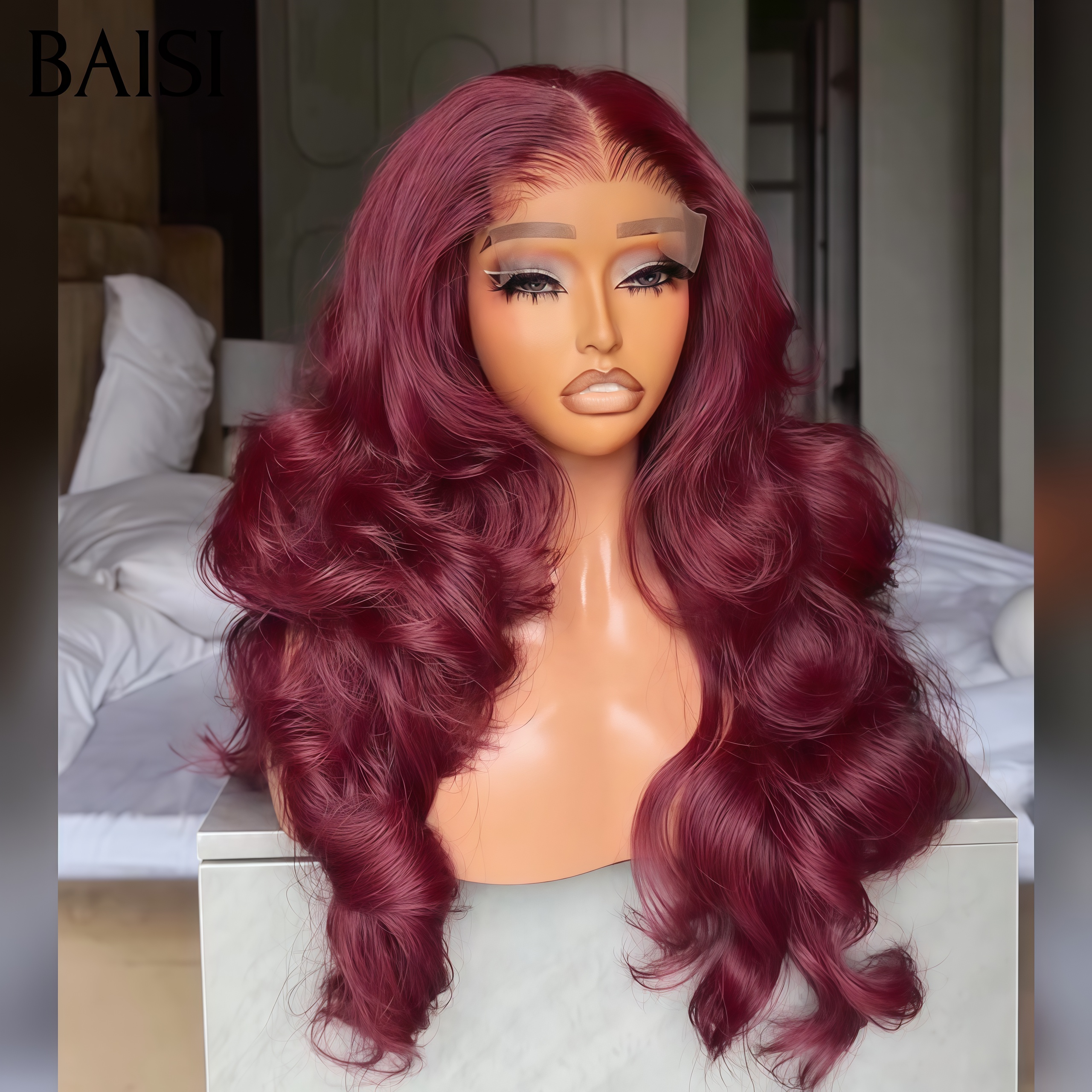 BAISI Perruques 4x4 Lace Body Wave en Bordeaux +1 Brosse Gratuite 89€ PROMO en 100% vrais cheveux humains