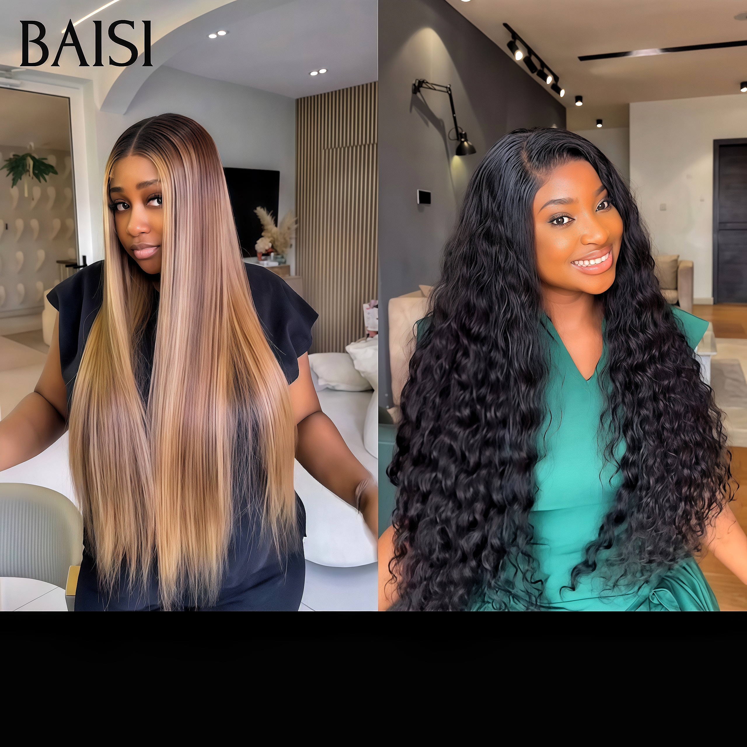 BAISI vendita lampo 2 Parrucche 188€ 20 pollici 13x4 lace frontal Lisce Misti e curly wave NERO in 100% capelli umani Codice: FR20