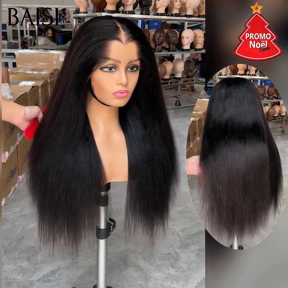 BAISI Promo 18 pouce 99€ 13X4 frontal Perruque Naturelle Kinky Straight 200% Densité
