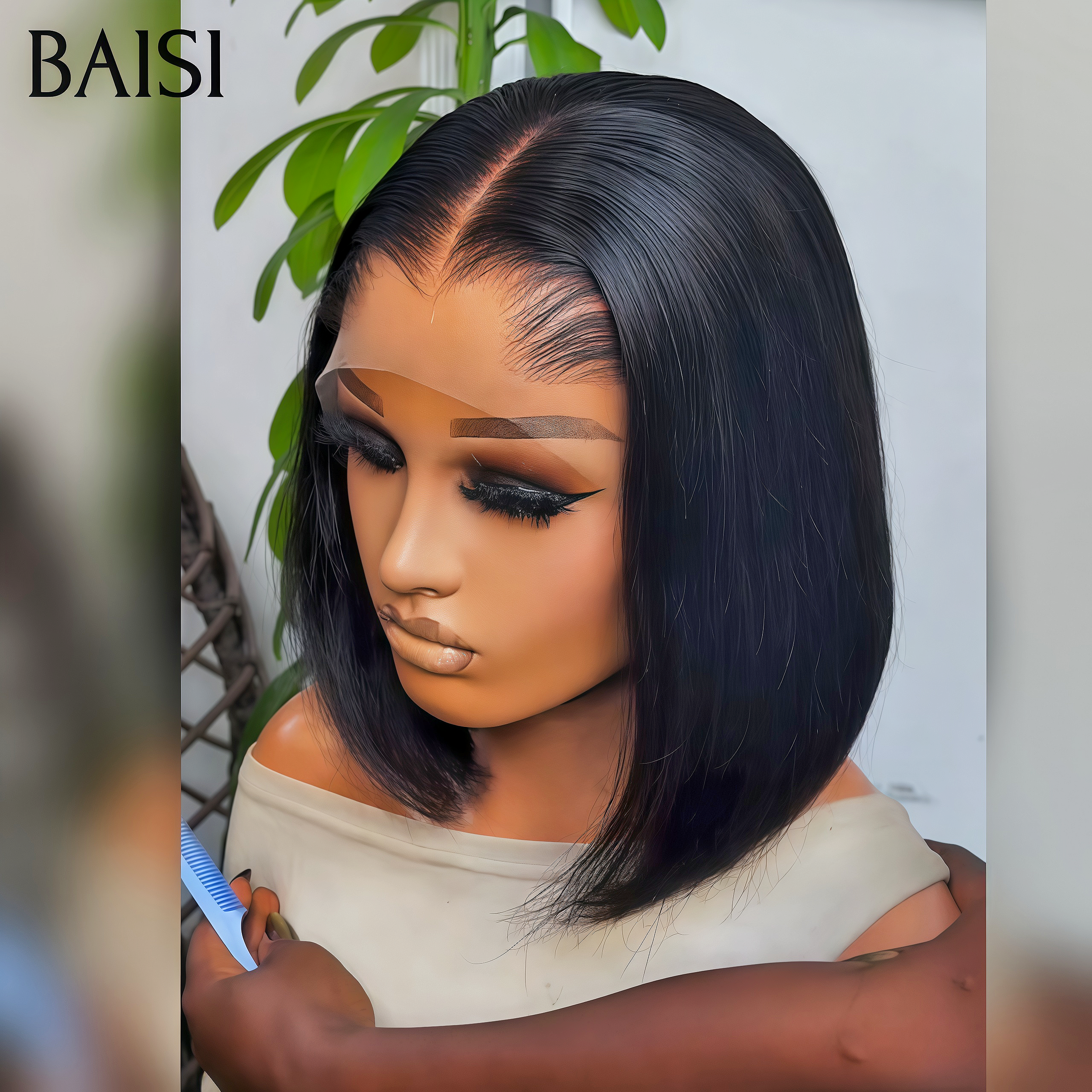 BAISI BOB 13x4 lace frontal Perruque NOIR Straight Cheveux Humains Lisse 10 pouce Raw hair 69€ ou Vietnam Hair 108€