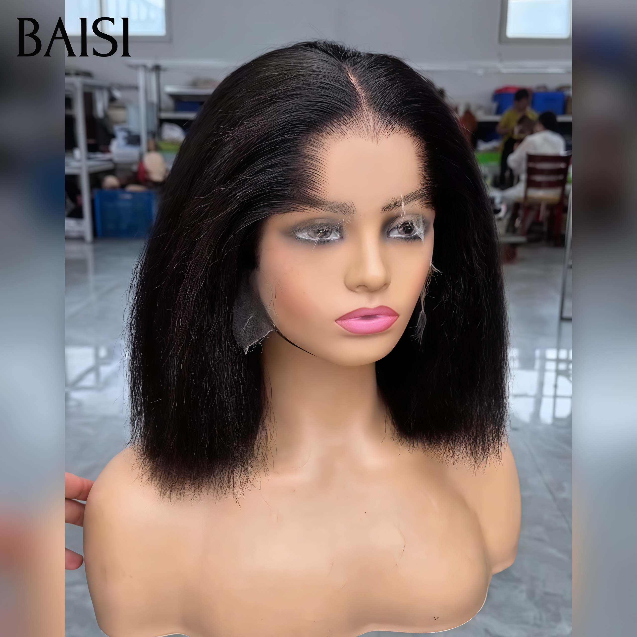 BAISI Achetez 2 perruques minimum au prix d'usine fournisseur 13x4 Lace Frontal Perruque Kinky Straight Sans Colle Lace déjà couper Facile à Porter en 100% Raw Hair