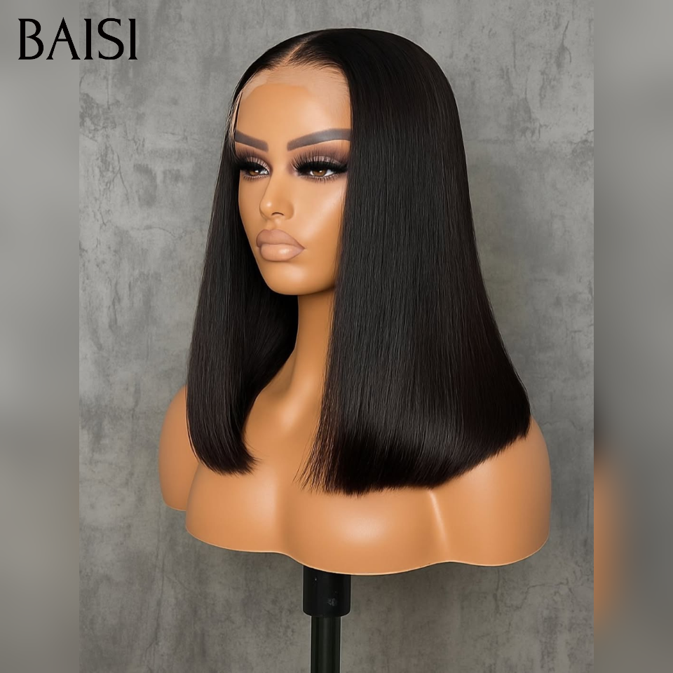 BAISI Achetez 2 perruques minimum au prix d'usine fournisseur Perruque 2x6 Lisse bob 10 Pouces en Noir en 100% Cheveux Humains