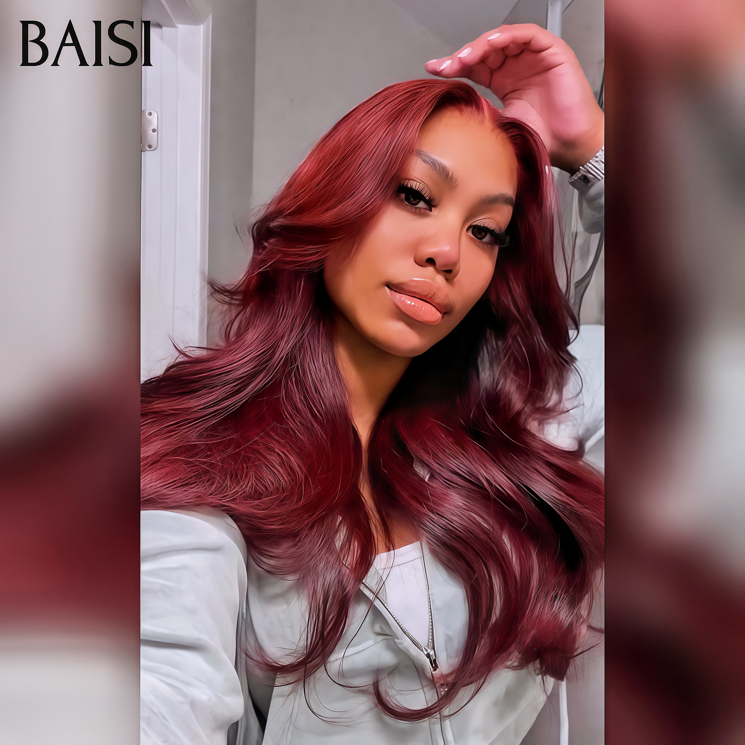 BAISI 13X4 Parrucca Body Wave Bordeaux #99J Pre-plucked Non necessita di colla 100% Raw Hair Lace già tagliata