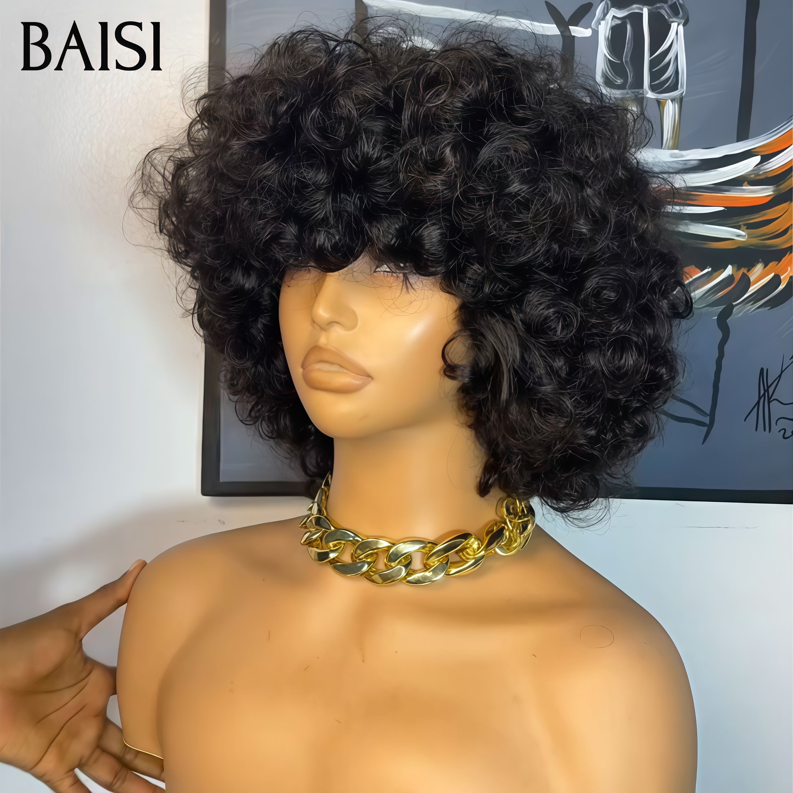 BAISI 300% densité sans Lace sans colle egg wave avec Frange BOB 75€ 12 Pouces ou 8 Pouces 100% Vietnam Hair Bob lisse Avec Frange Perruques Couleur Marron 4# BS65