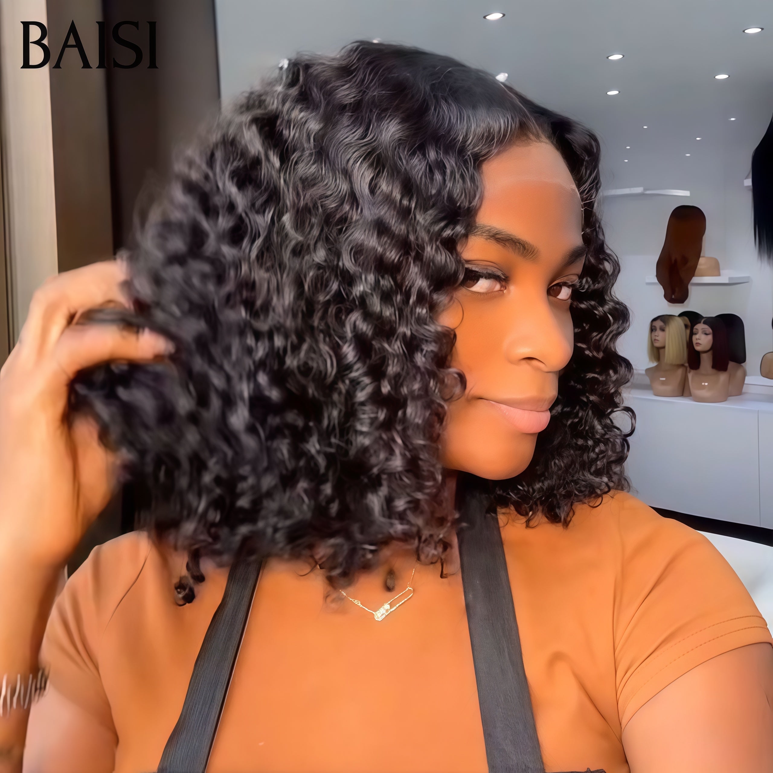 BAISI Perruque BOB Curly wave avec closure 8 pouce 89€ 250% densité en 100% Cheveux Humains