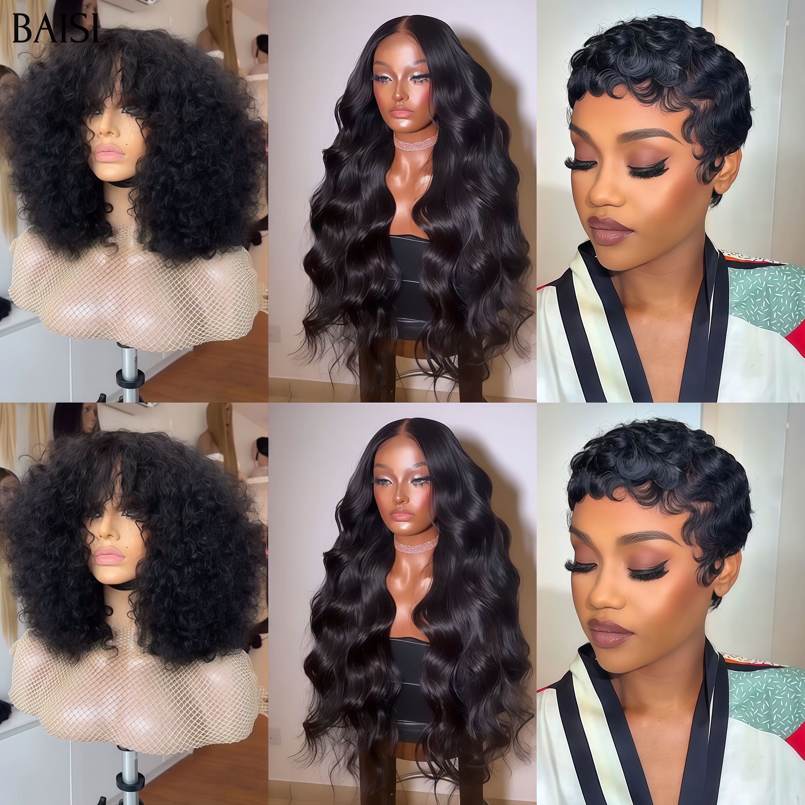 BAISI Lot De 3 Perruques Abordable 195 Euro En 13x4 lace Body wave 24 Pouces et pixie et BOB water wave 100% Cheveux Humains De Bonne Qualité En mèche brésilians Indians En Promotion