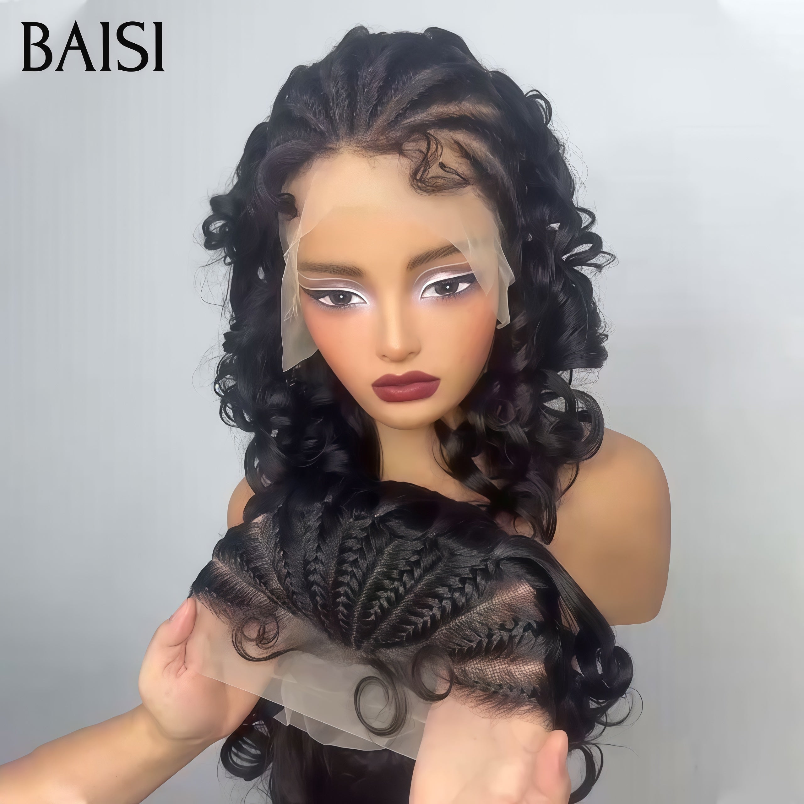 BAISI Grande PROMO 79€ 13X4 lace frontal avec natte Body wave 12 Pouces NOIR en 100% Comme le montre l'image en 100% vrais cheveux humains