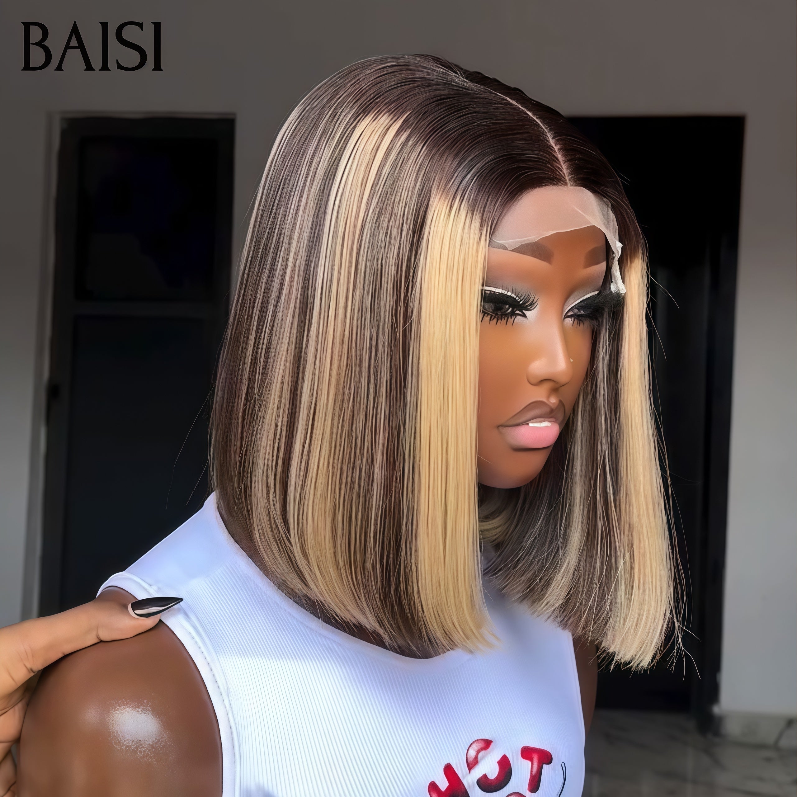 BAISI 2X6 lace closure perruque 100% Vietnam Hair Lisse BOB en couleur Marron Mixte Miel P4/27# de luxe SDD BONE Straight Haute Qualité en 100% Cheveux Humains