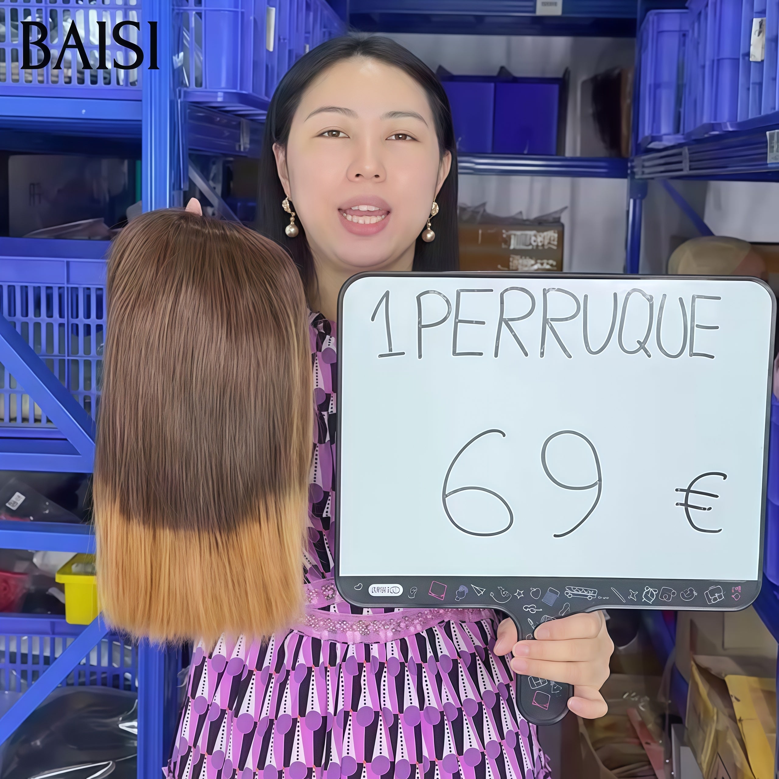BAISI Moitié Prix 69€ 13x4 lace frontal Perruque Bob lisse 10 Pouces en couleur Miel avec racine Marron en 100% Cheveux Humains