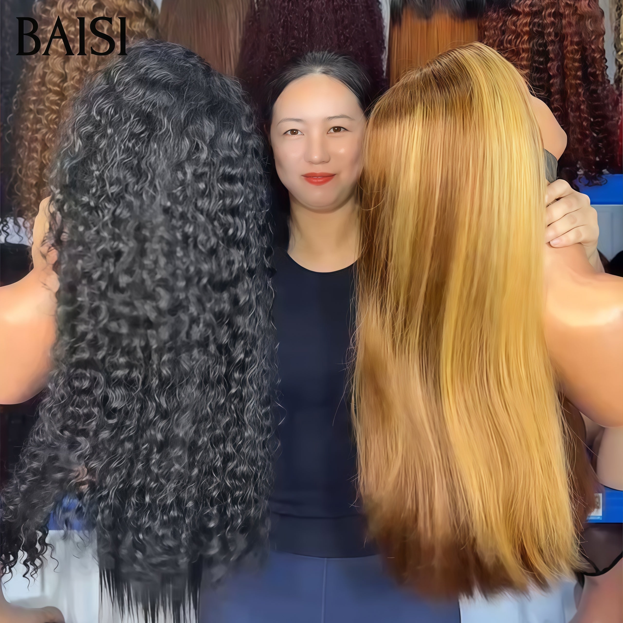 BAISI PROMO 2 Perruques 180€ 13X4 lace frontal curly wave 22 Pouces en couleur noir et 20 Pouces Lisse Mixte Miel Moitié Prix en 100% cheveux humains