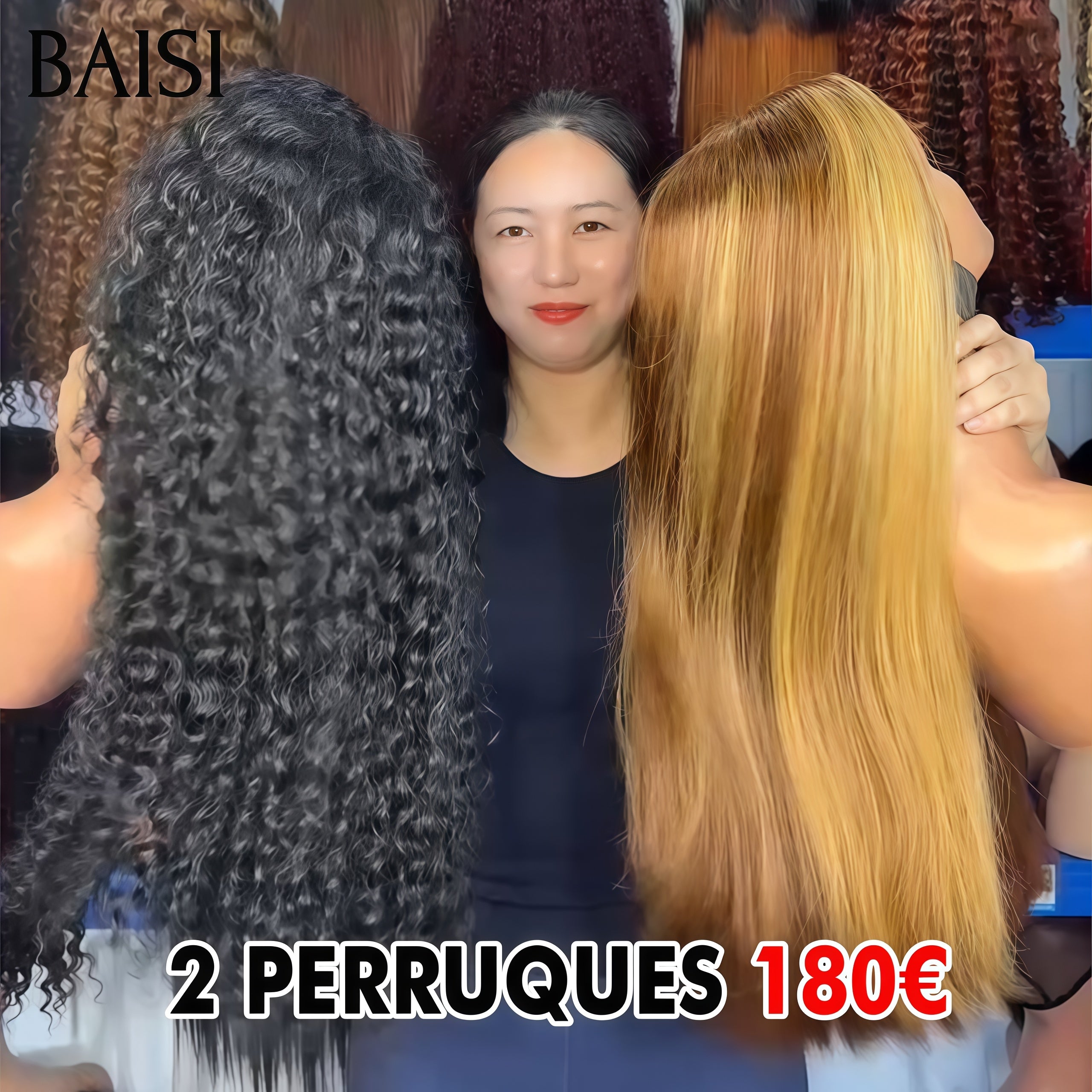 BAISI PROMO 2 Perruques 180€ 13X4 lace frontal curly wave 22 Pouces en couleur noir et 20 Pouces Lisse Mixte Miel Moitié Prix en 100% cheveux humains
