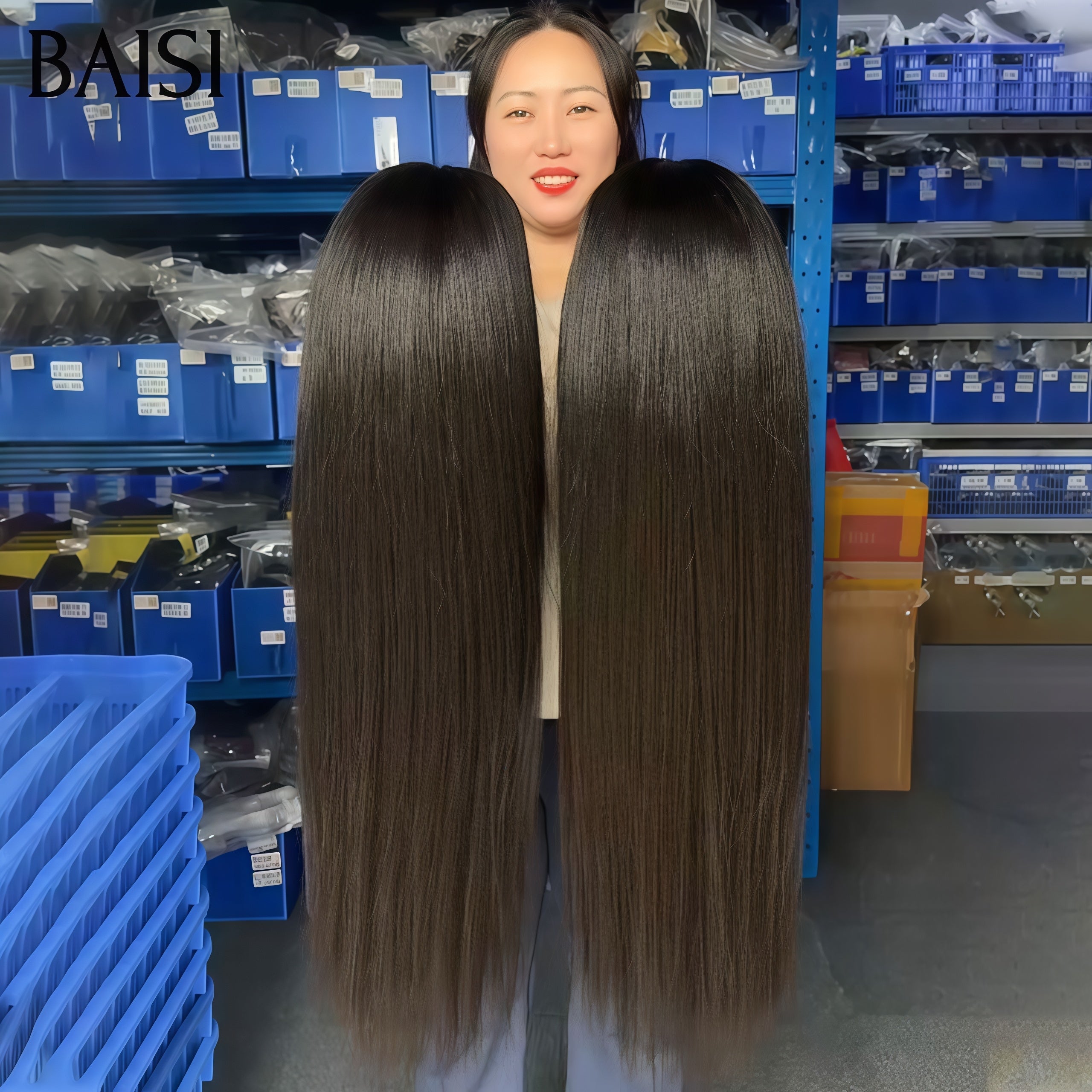 BAISI lace frontal 13x4 Perruque lisse NOIR 180€ 30 Pouces promotion en 100% Cheveux Humains