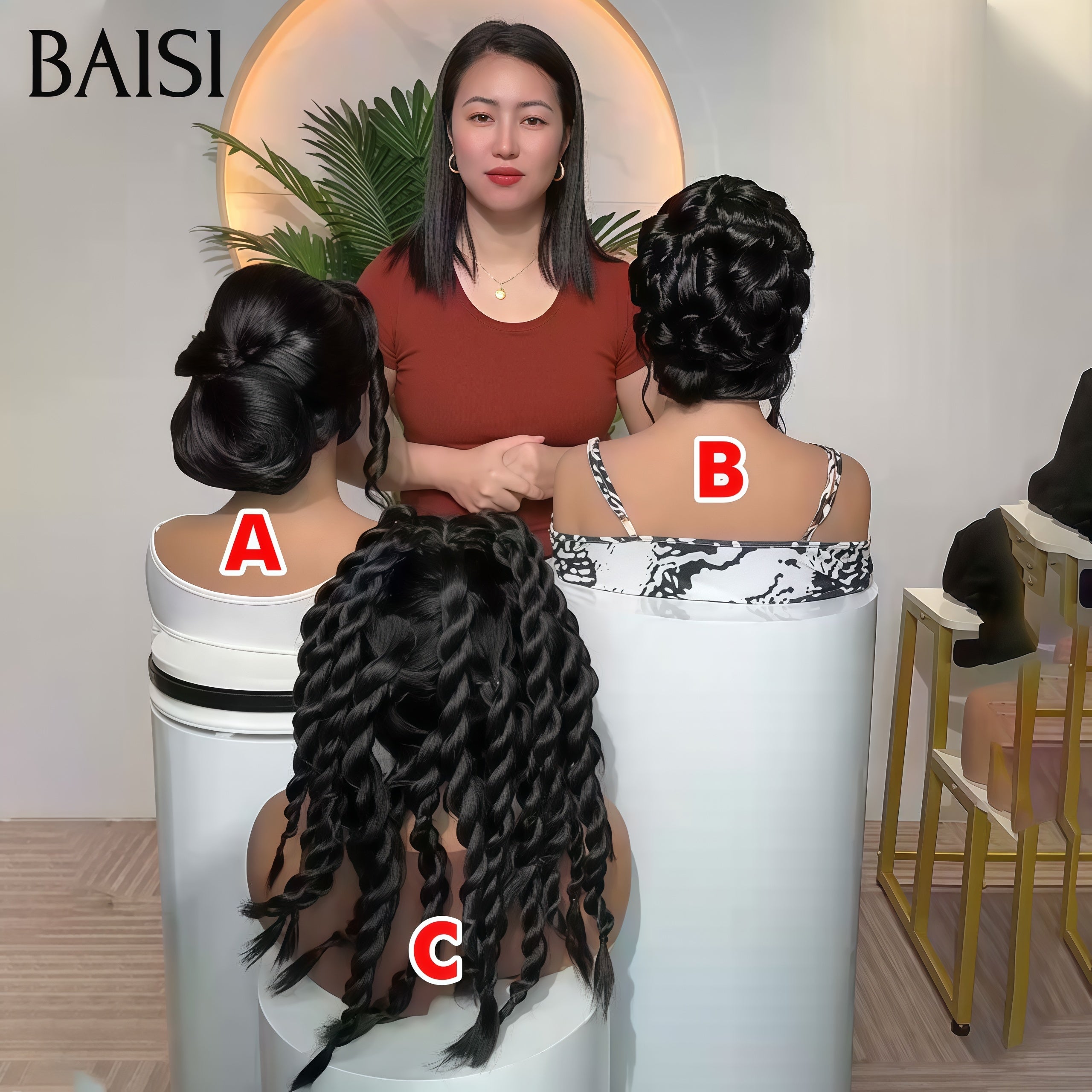 BAISI 13X4 lace frontale avec natte 3 styles différents de perruques personnalisées Prête à porter chignon et personalisation événement spécial