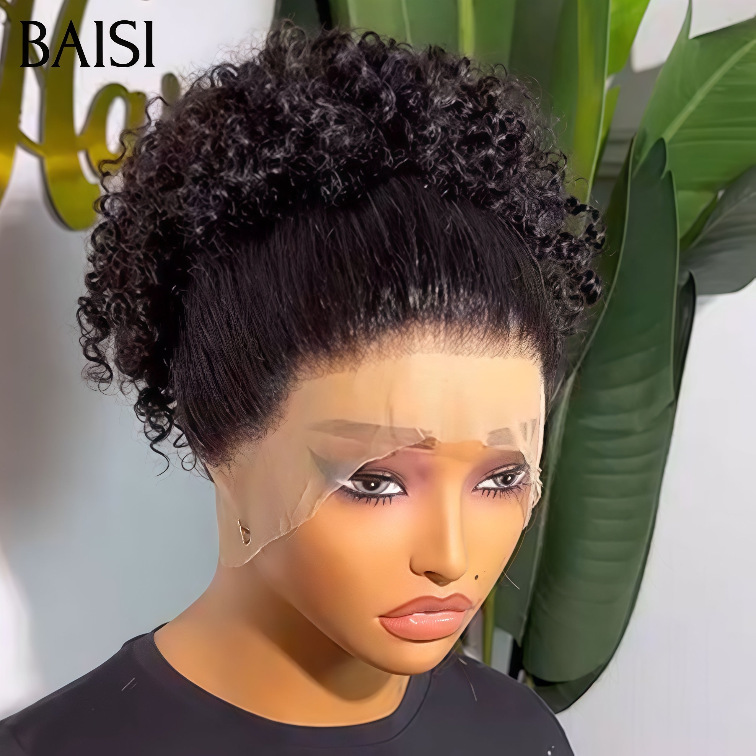 BAISI 360 Lace Perruque avec en chignon bun curly wave Couleur naturelle 159€ 16 pouces en 100% Vrais Cheveux Humains Coiffure Chignion