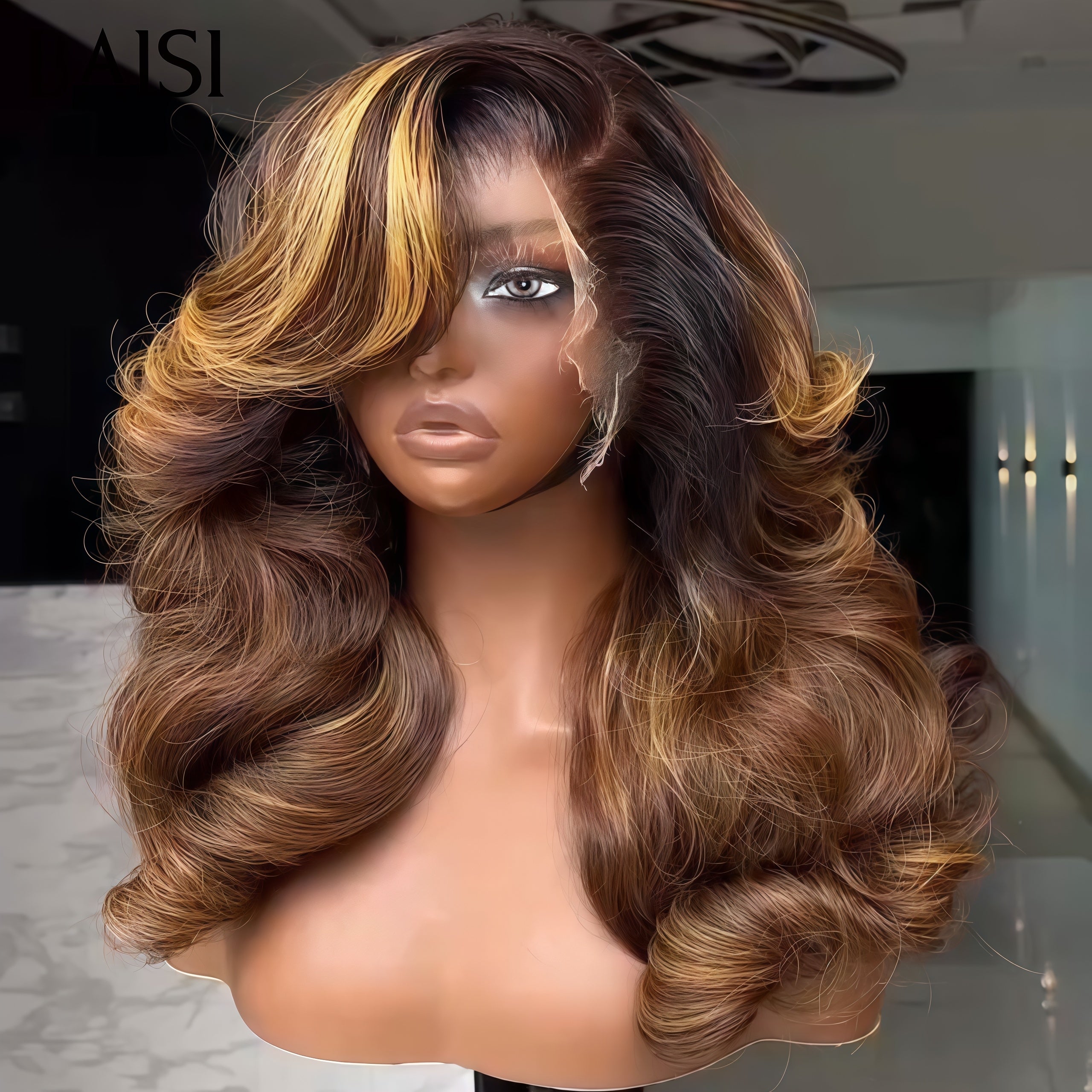 BAISI Perruque avec lace frontal 13x4 Bouclée Egg Wave 8 pouce 56€ en couleur Marron Mixte Miel En 100% Cheveux Humains