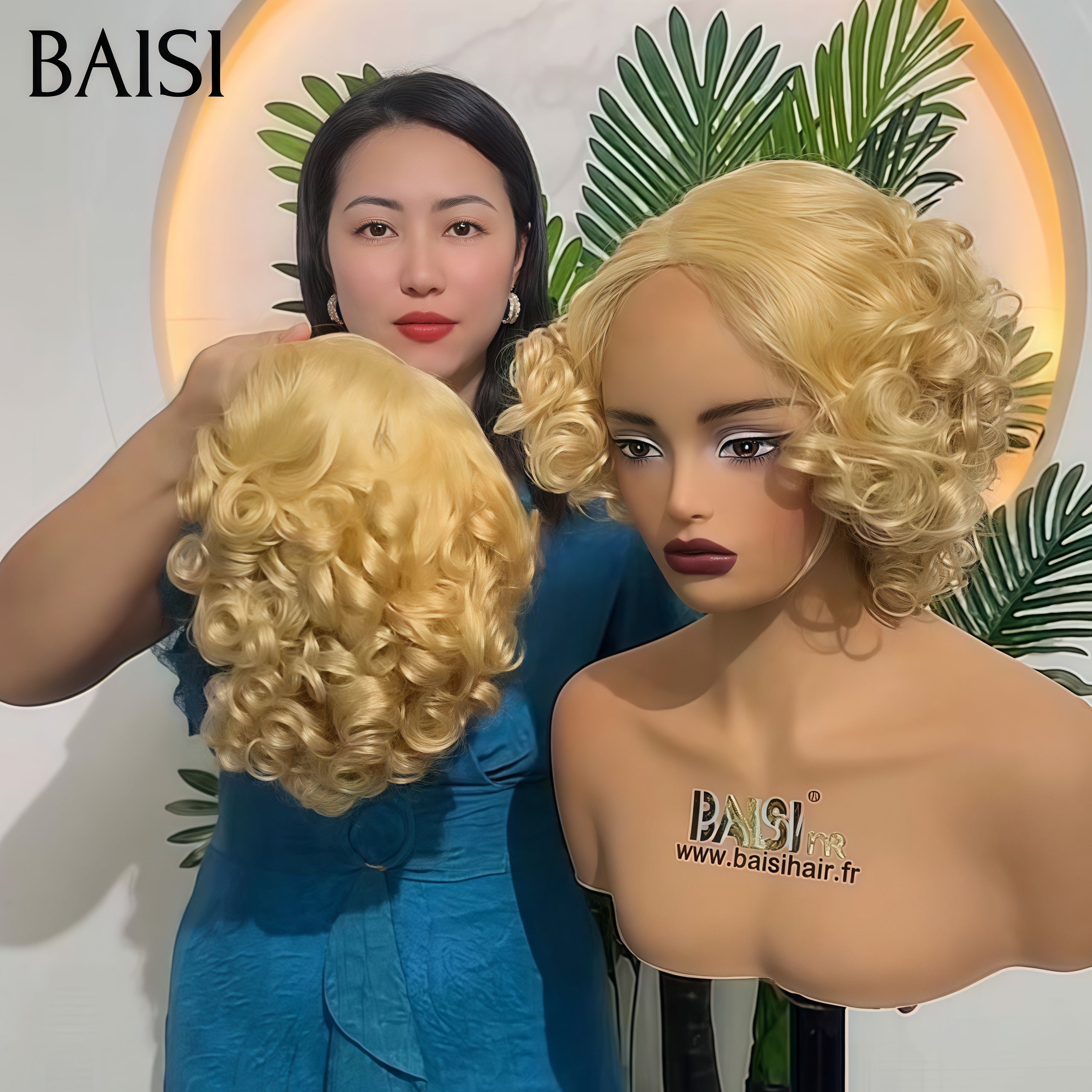 BAISI 4x4 lace closure Perruque Bouclée Egg Wave 78€ Moitié Prix 12 Pouces en couleur blonde 613# En 100% Cheveux Humains