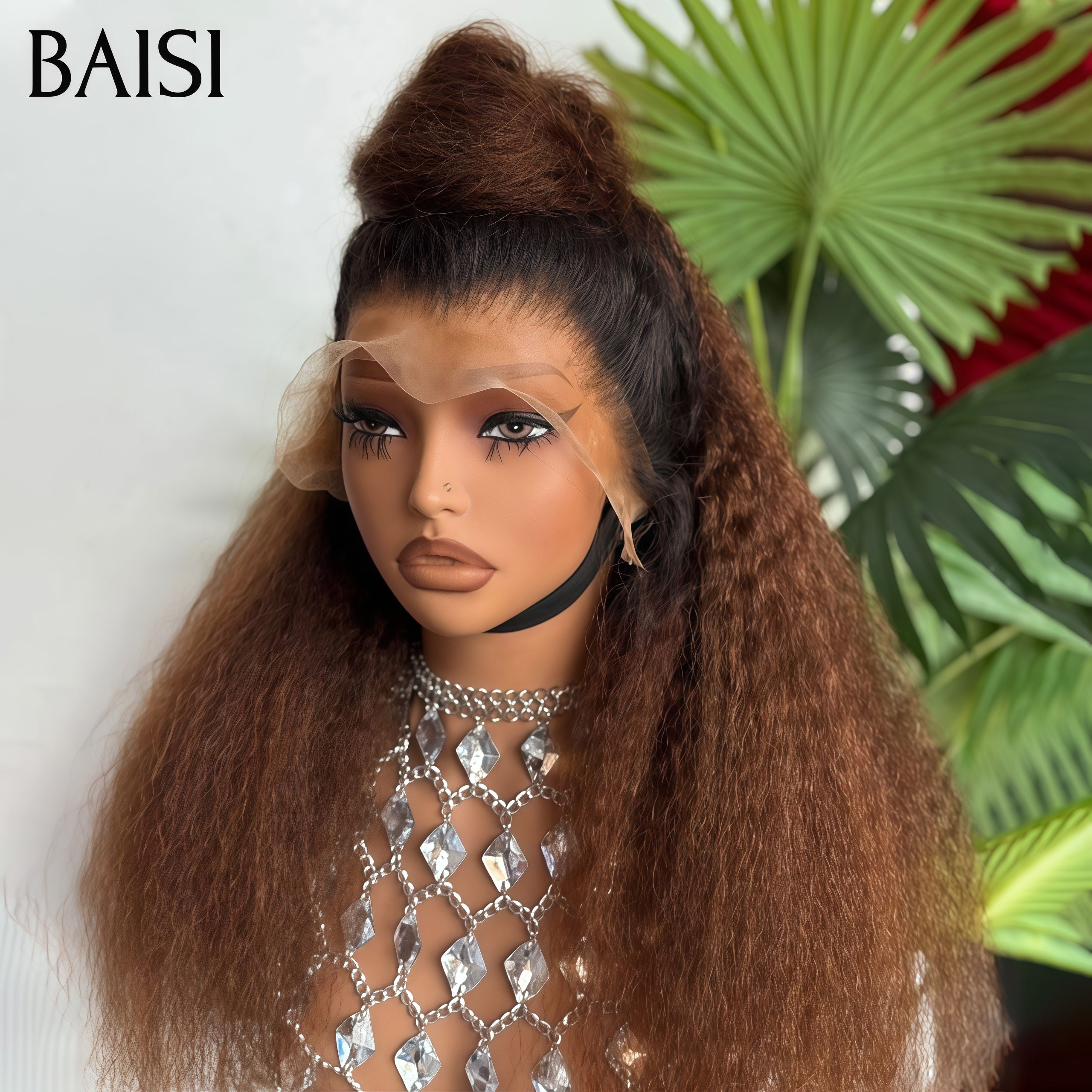 BAISI PROMO BLACK FRIDAY Offre spéciale 13X4 lace frontal Perruques kinky straight 1BT4# Marron en 100% vrais cheveux humains