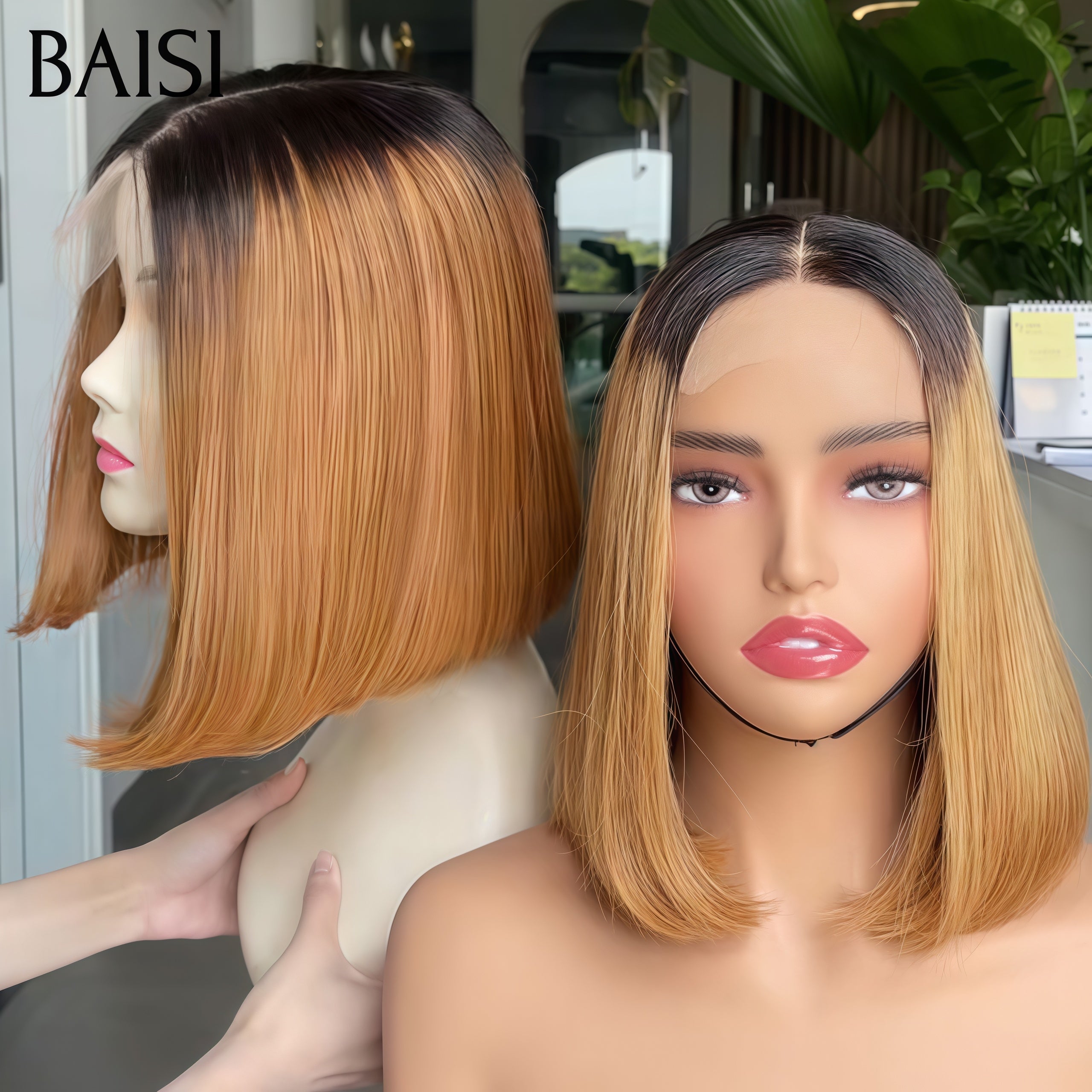 BAISI 2X6 lace closure perruque 100% Vietnam Hair en couleur noir avec racine Miel 1BT27# de luxe SDD BONE Straight Lisse Bob Haute Qualité en 100% Cheveux Humains