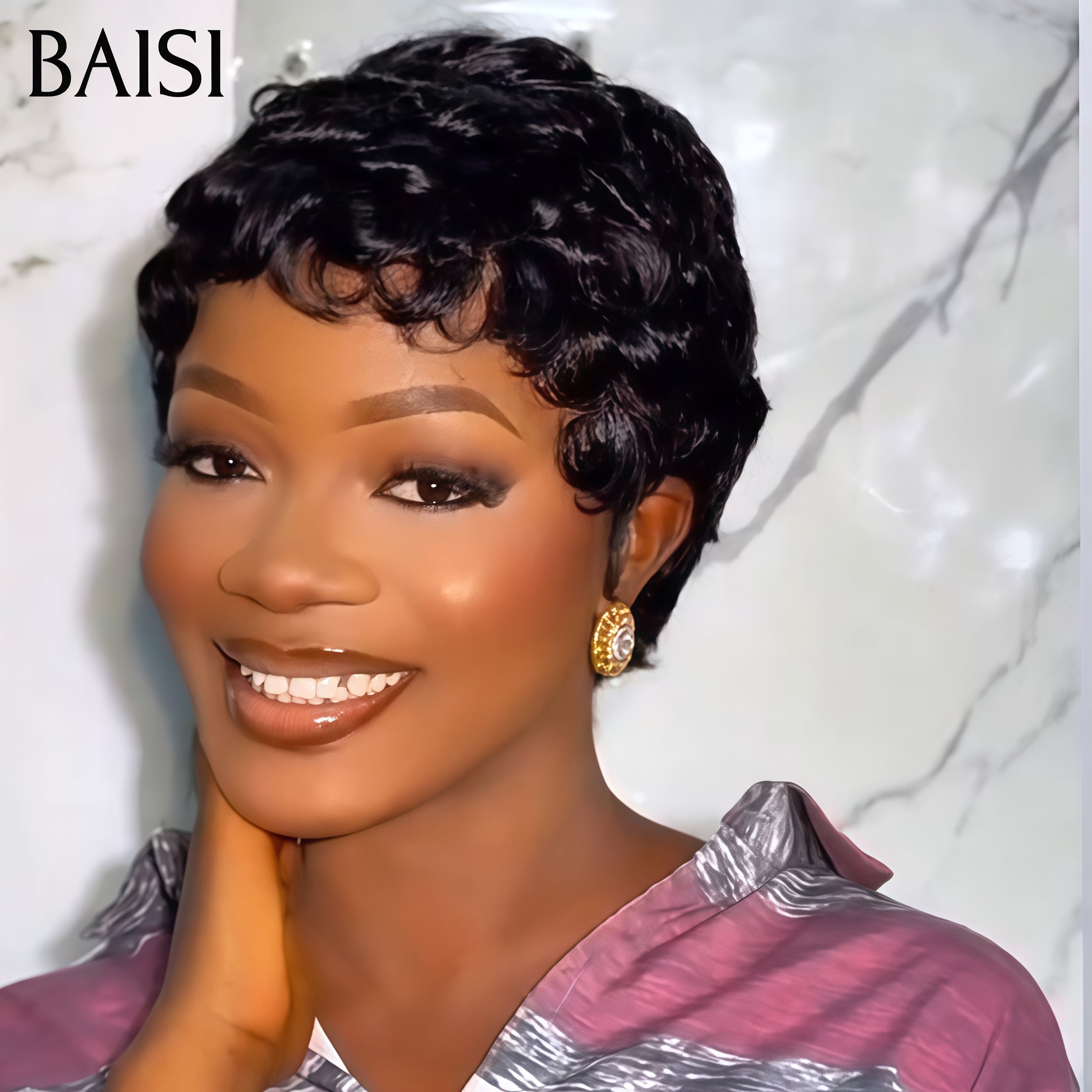 BAISI Vente Flash 13X4 Lace Perruque chioma finger wave ou afro curly -905 En Couleur Naturelle