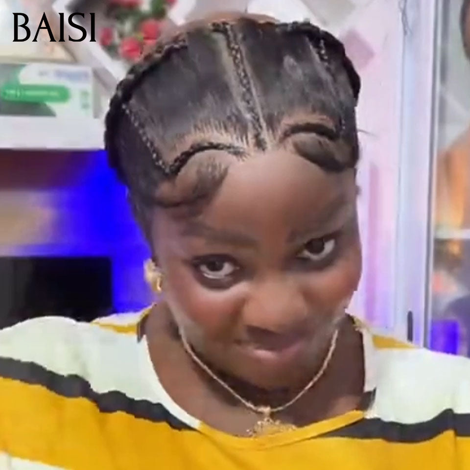 BAISI Lace Frontale avec natte 49€ moitié prix prête à porter sans colle simple et efficace résultat beau et naturel En 100% Cheveux Humains MP50