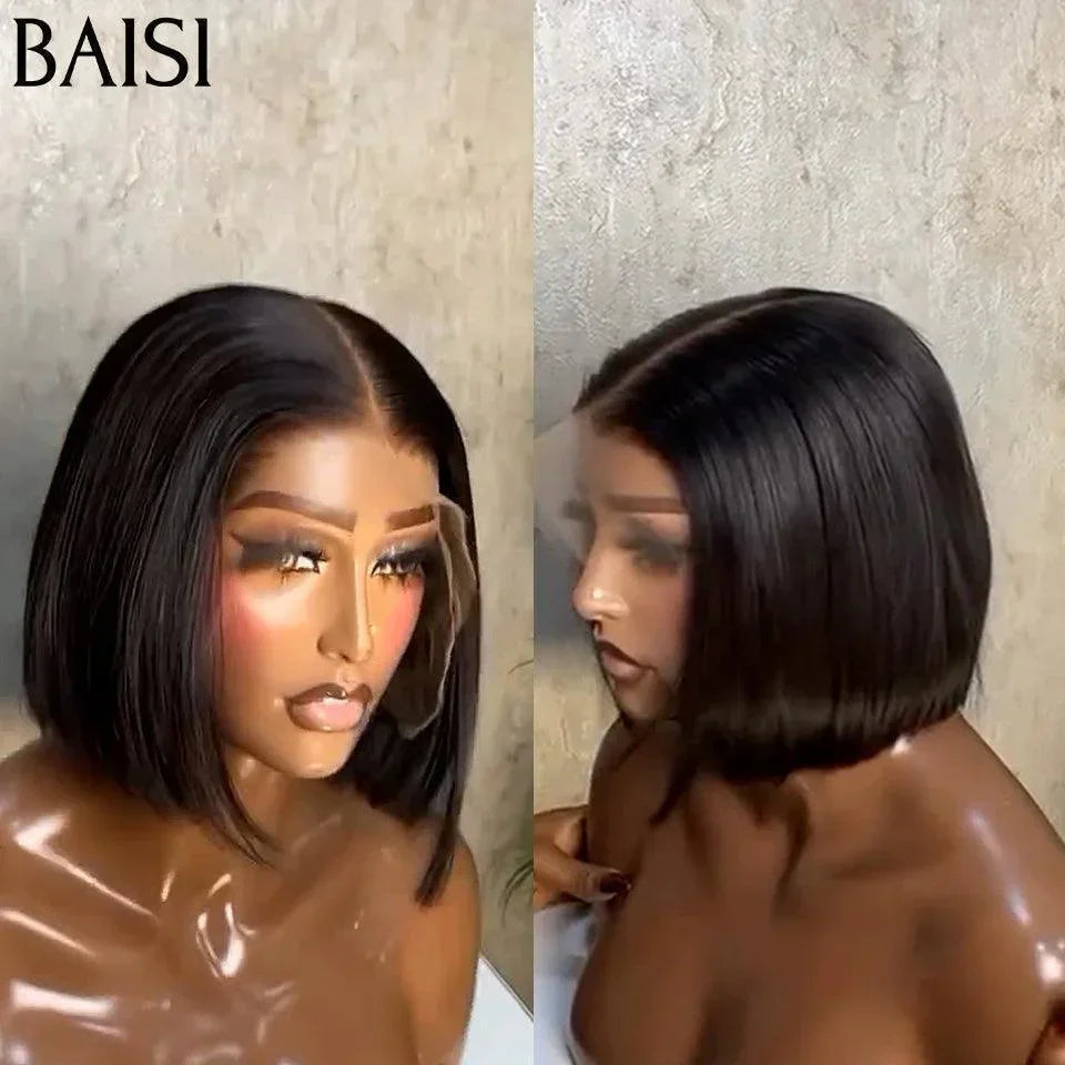 BAISI Grande Promo 13x4 Frontale in Pizzo Parrucca BOB Nera Liscia 10 Pollici 79€ In 100% Capelli Umani B
