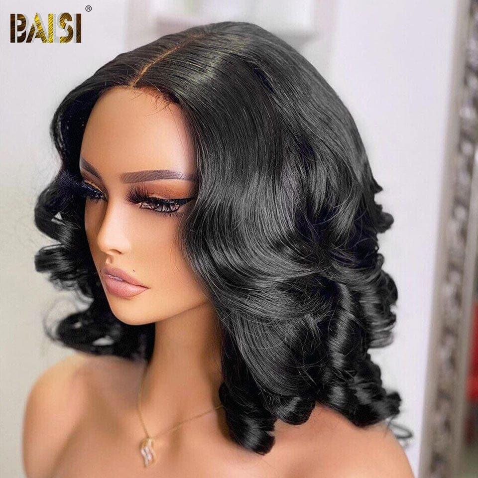 BAISI 4x4 Perruque Bob Body Wave 16 Pouce 129€ en Noir Sans Colle Lace déjà couper Facile à Porter en 100% Cheveux Humains D