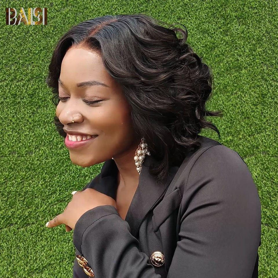 BAISI 4x4 Perruque Bob Body Wave 16 Pouce 129€ en Noir Sans Colle Lace déjà couper Facile à Porter en 100% Cheveux Humains D