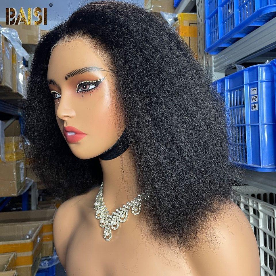 BAISI Compre mínimo 2 perucas ao preço de fábrica, fornecedor de peruca Kinky Straight Yaki sem cola, lace já cortada, fácil de usar, em 100% cabelo humano (sem necessidade de código)