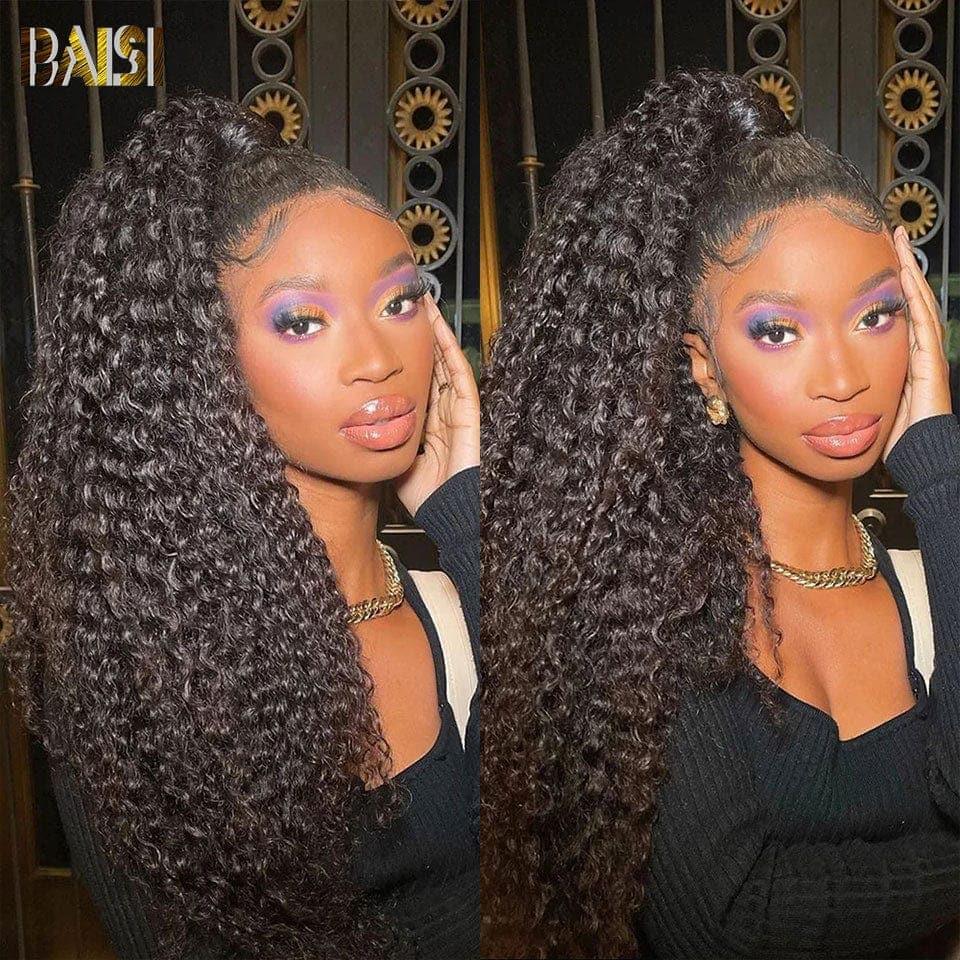 BAISI 360 Peruca Lace Curly em Cabelo Humano Verdadeiro Coque