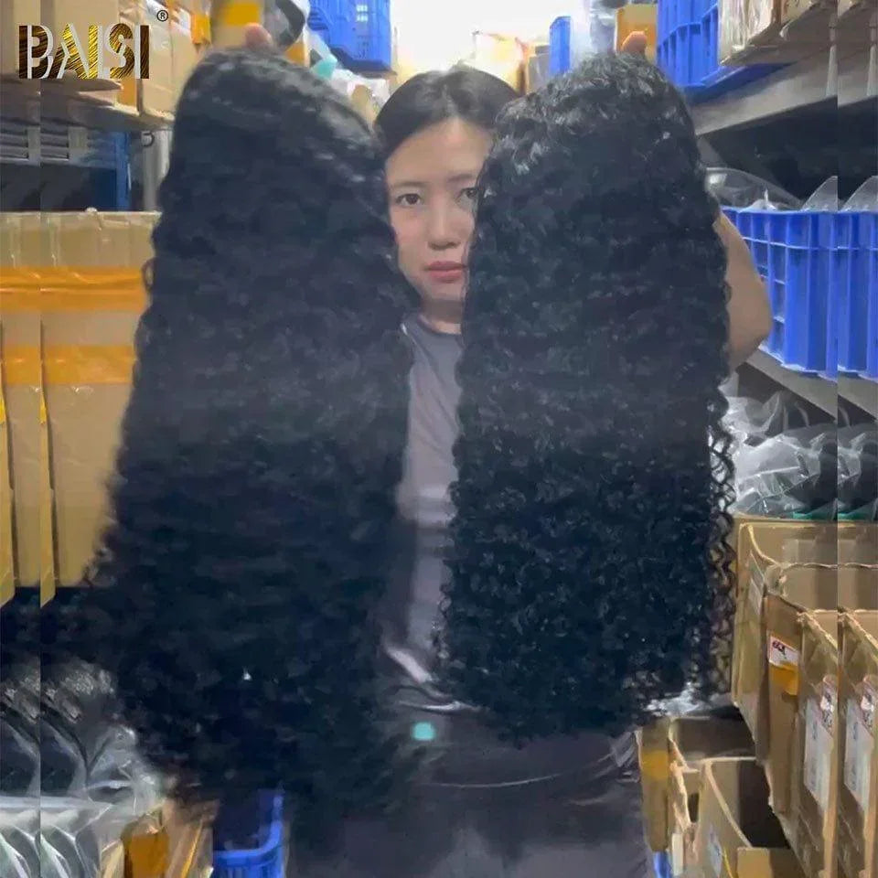 BAISI 13x6 Frontal Curly Wig 20 and 30 Inch Pre-plucked No Glue Needed 100% Raw Hair Lace Pre-cut FR38