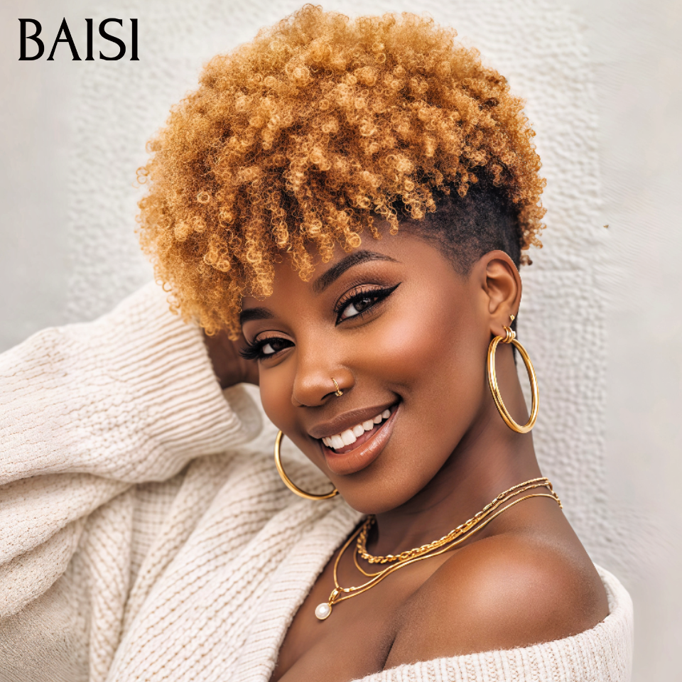 68€ PROMO Le plus BAS PRIX pixie sans lace curly wave NOIR Mixte Miel en 100% cheveux humains