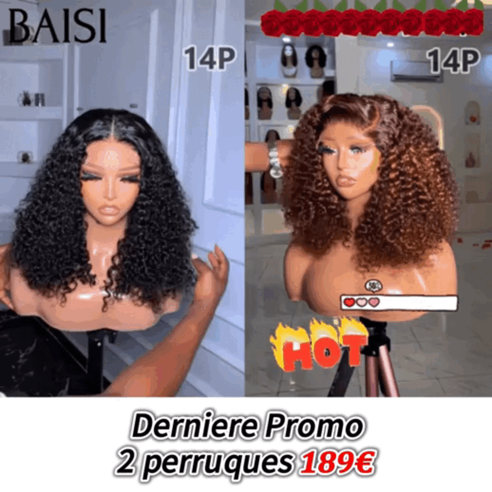 BAISI 8 Perruques Sans Colle 630€ ou 2 4X4 curly wave 189€ en 100% vrais cheveux humains