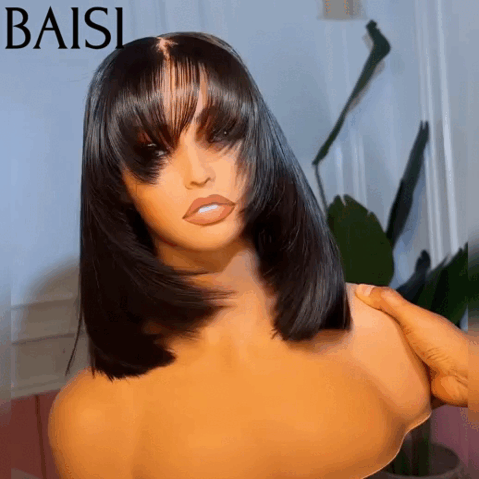 BAISI BLACK FRIDAY PROMO 69€ Vietnam Hair SDD BONE STRAIGHT Perruque Bob Lisse Avec Frange Noir 8-12 pouce en 100% cheveux humains