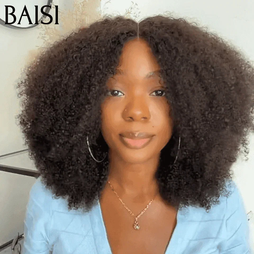BAISI 4x4 Closure Perruque Kinky Curly Bouclée Frisée en 100% Cheveux Humains en Cheveux Indians Brésiliens De Bonne Qualité