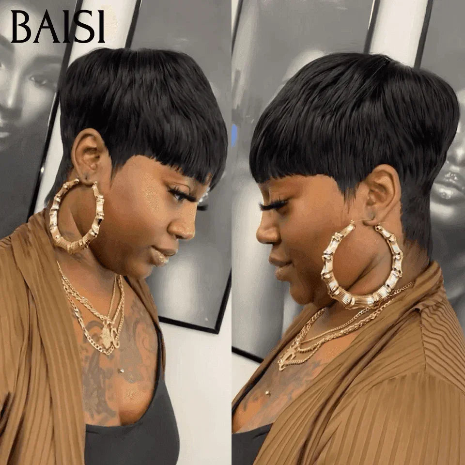 BAISI Grand SOLDES TVA 0€ 36€ Coupe Pixie Lisse 100% Vrais Cheveux Humains 026#