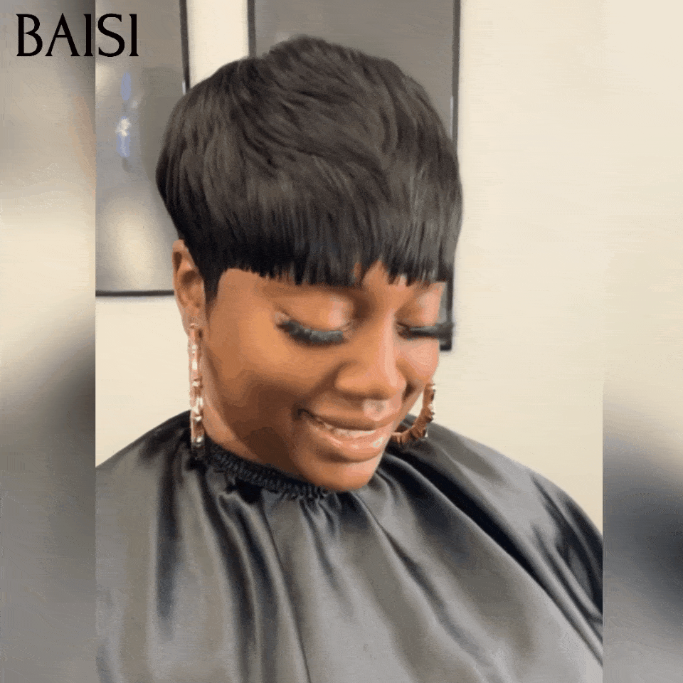 BAISI Grand SOLDES TVA 0€ 36€ Coupe Pixie Lisse 100% Vrais Cheveux Humains 026#