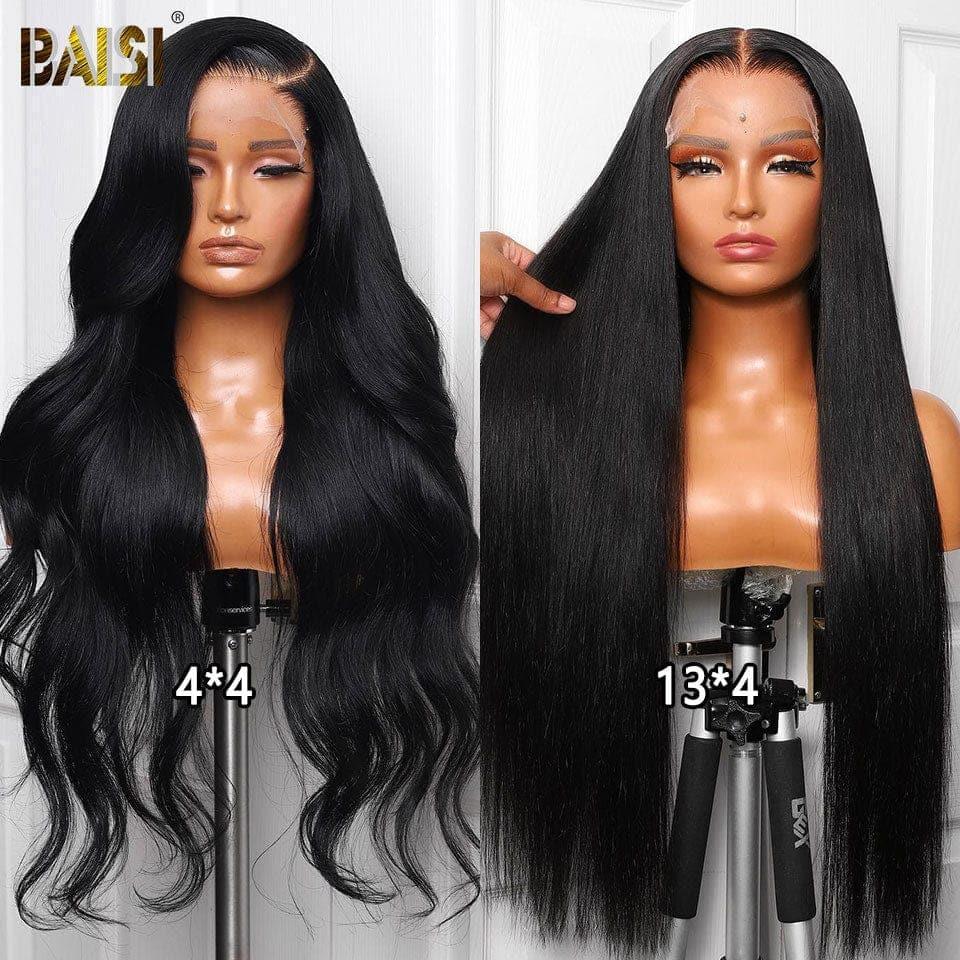 BAISI 13X4 lace frontal Sans Colle 89€ ou Lot De 2 Perruques En Cheveux Humains Longue Perruque Lisse Plus Perruque Body Wave et curly wave 26Pouces