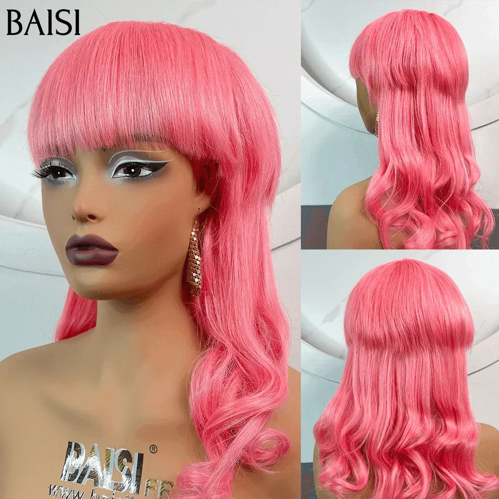 BAISI corte curto fabricado à máquina 118€ na cor rosa 100% cabelo humano estilo MULLET