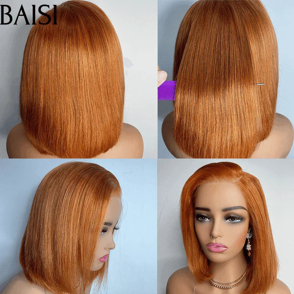 BAISI Achetez 2 perruques minimum au prix d'usine fournisseur Petit Perruque lisse 13X4 lace frontal bob en couleur noir ou orange en 100% Vrais Cheveux Humains (Pas Besoins De Code)